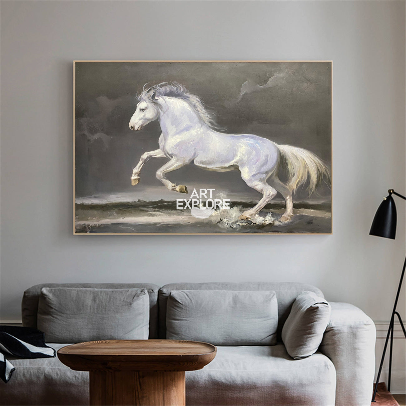 Lucien White Horse Canvas Wall Art