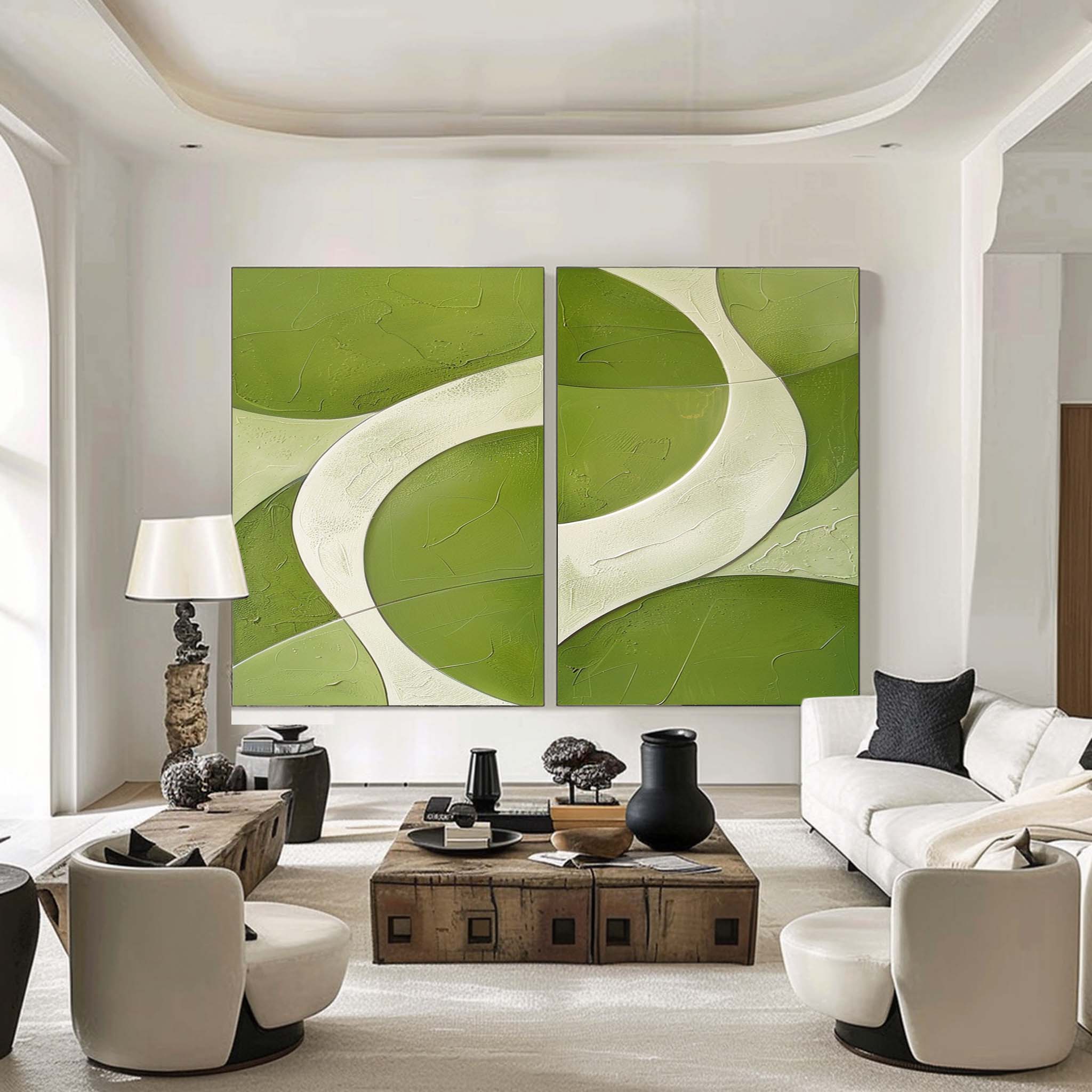 Green White Flowing Abstract Painting