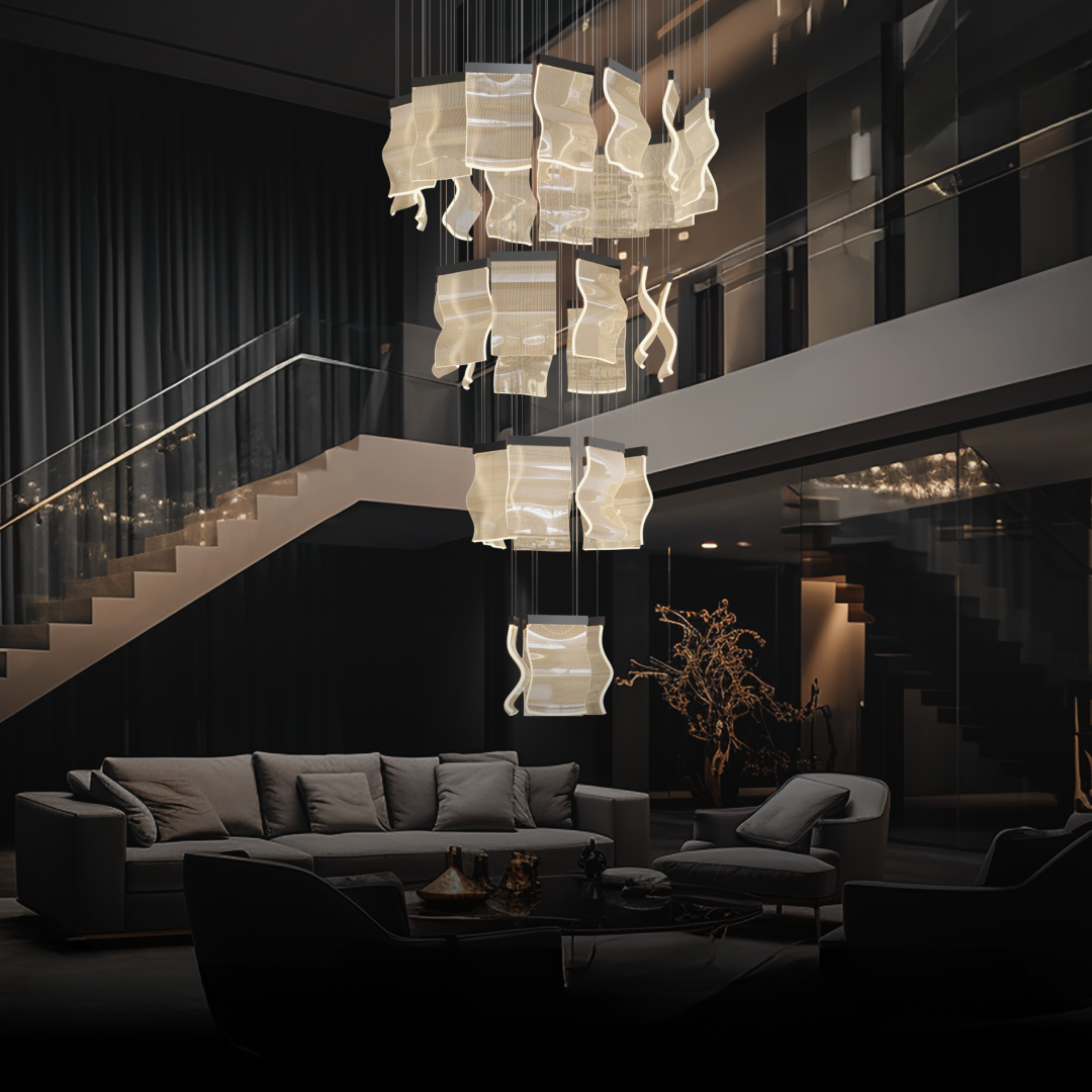 Kristy Industrial Chandelier Wave Acrylic/Metal Gold Bedroom/Living Room - Neutralighting