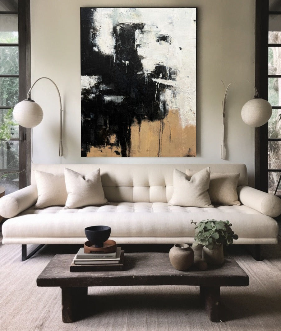 Dark Ochre Drip Effect Abstract Canvas Art
