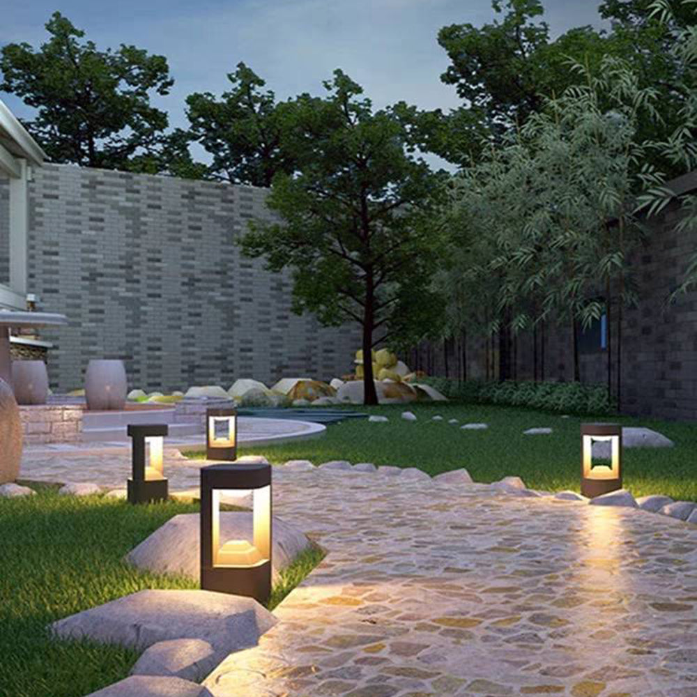 Ray Contemporary Metal Triangular Hollow Outdoor Path Light, Black - Neutralighting