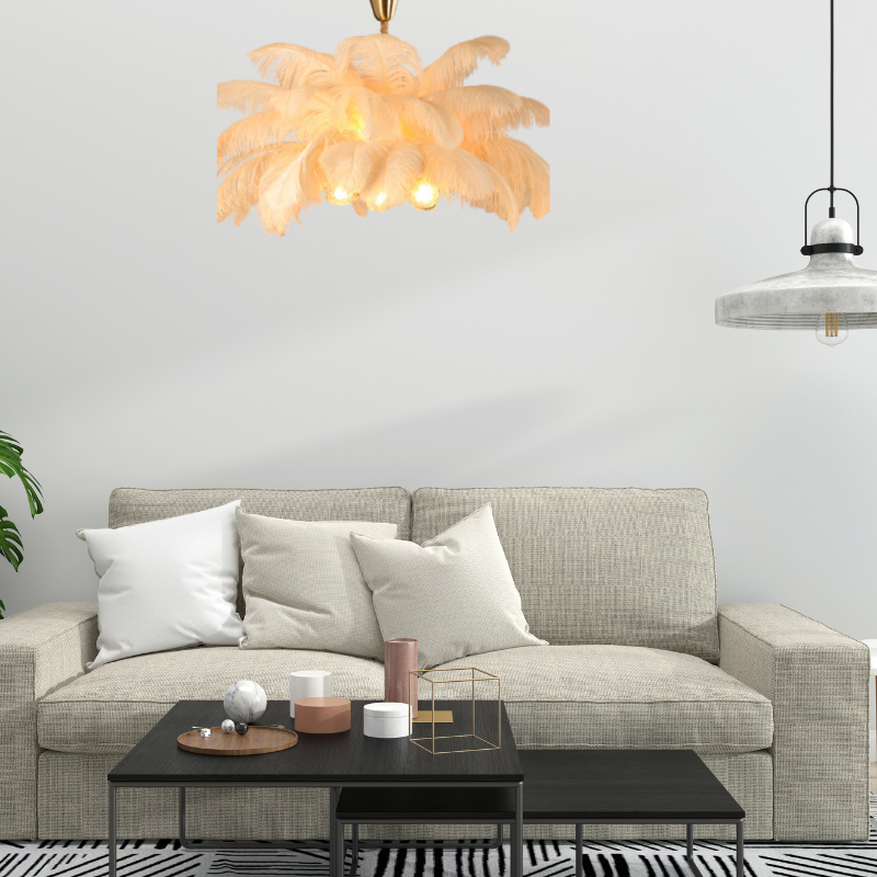 O'Moore Nordic Luxury Pendant Light, Brass/Feather - Neutralighting