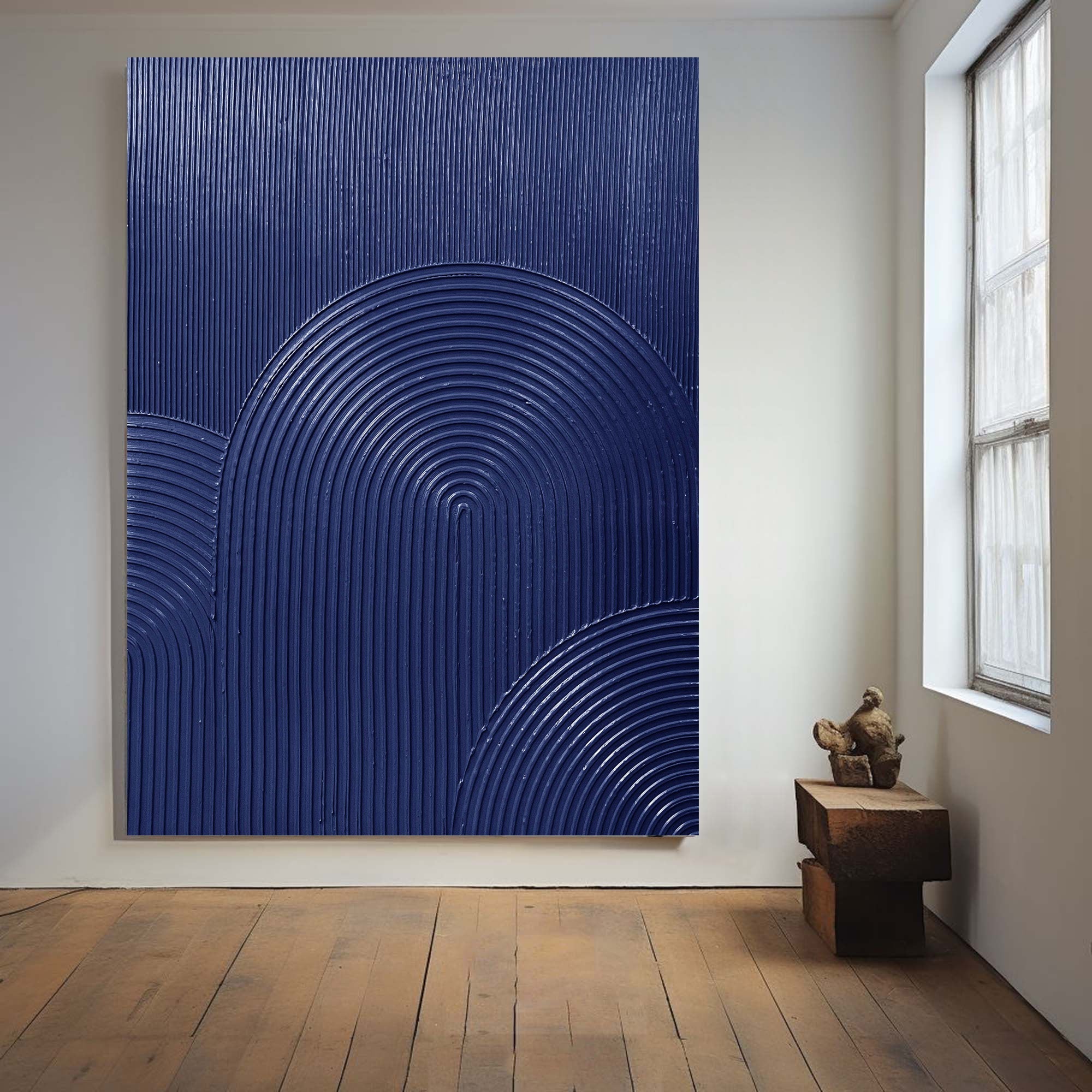 Wall Art Navy Blue Arched Lines Geometric Minimalist Texture Living Room | Neutralighting