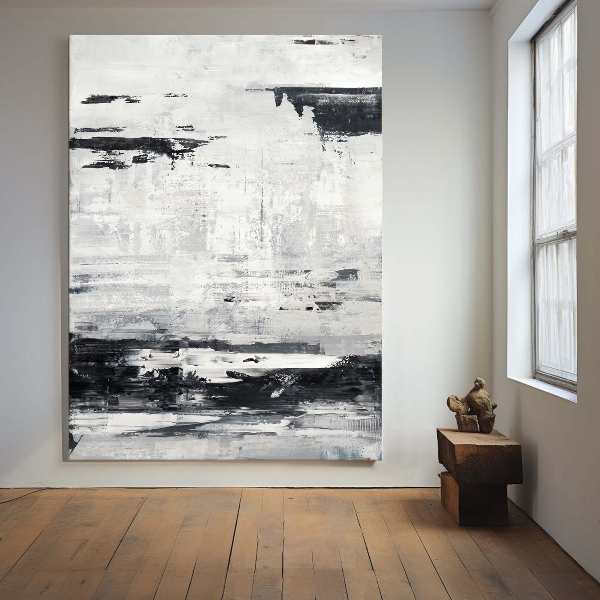 Monochrome Textured Layered Vertical Canvas Art