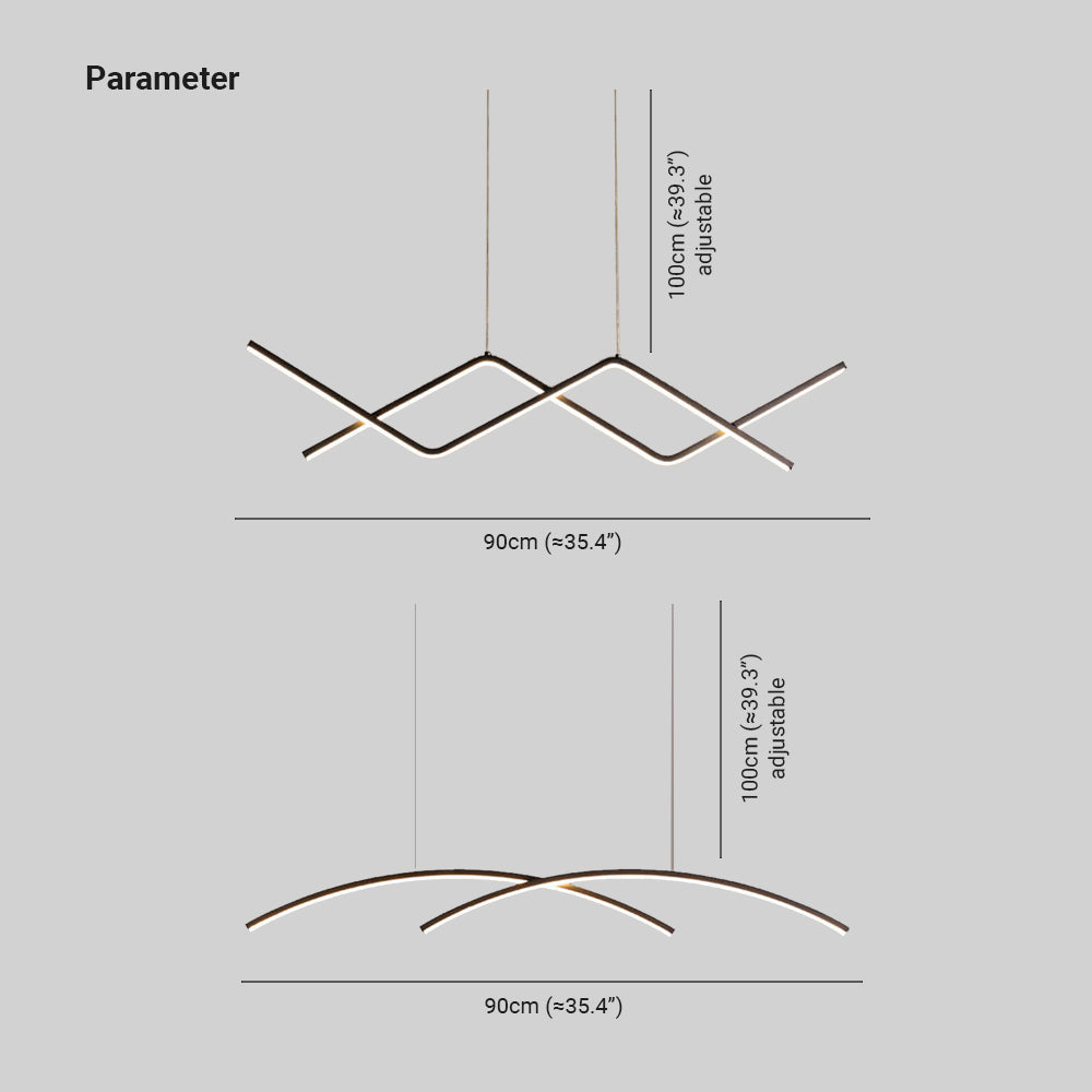 Arisha Pendant Light Linear/Double Curve Modern, Metal, Black/Gold - Neutralighting