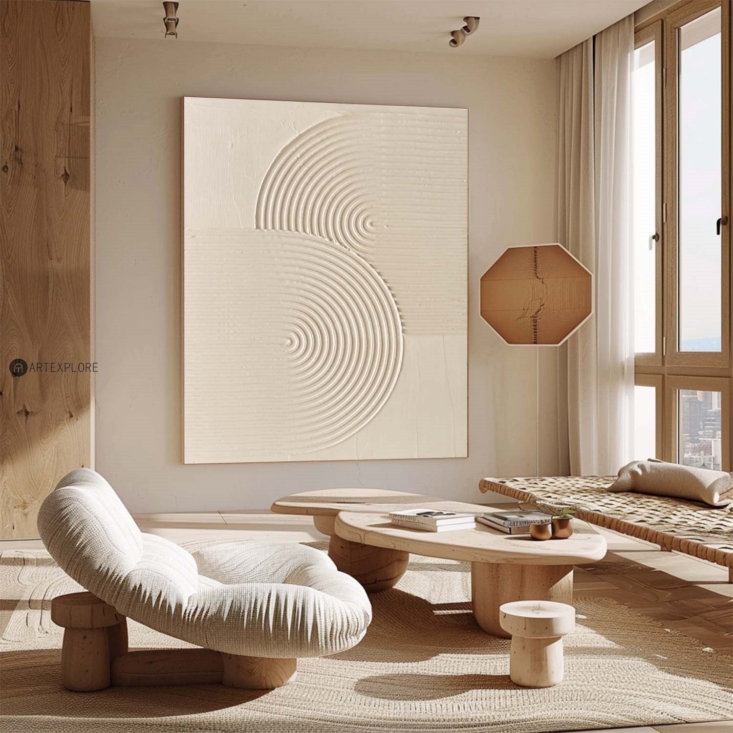 Beige Concentric Waves Minimalist Art
