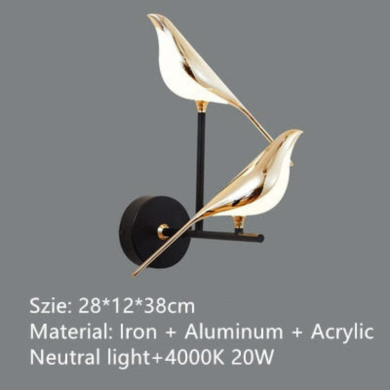 Arisha Minimalist Magpie Bird Metal Wall Lamp, Bedroom - Neutralighting