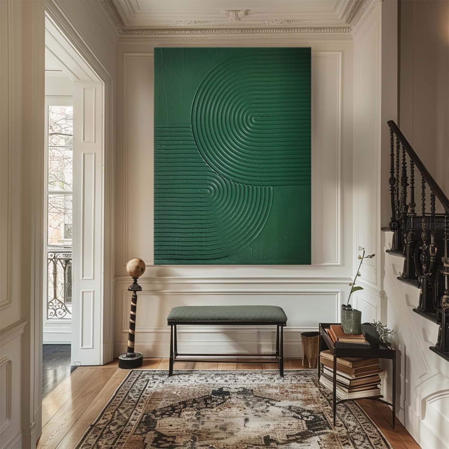 Green Concentric Circle Relief Canvas Art
