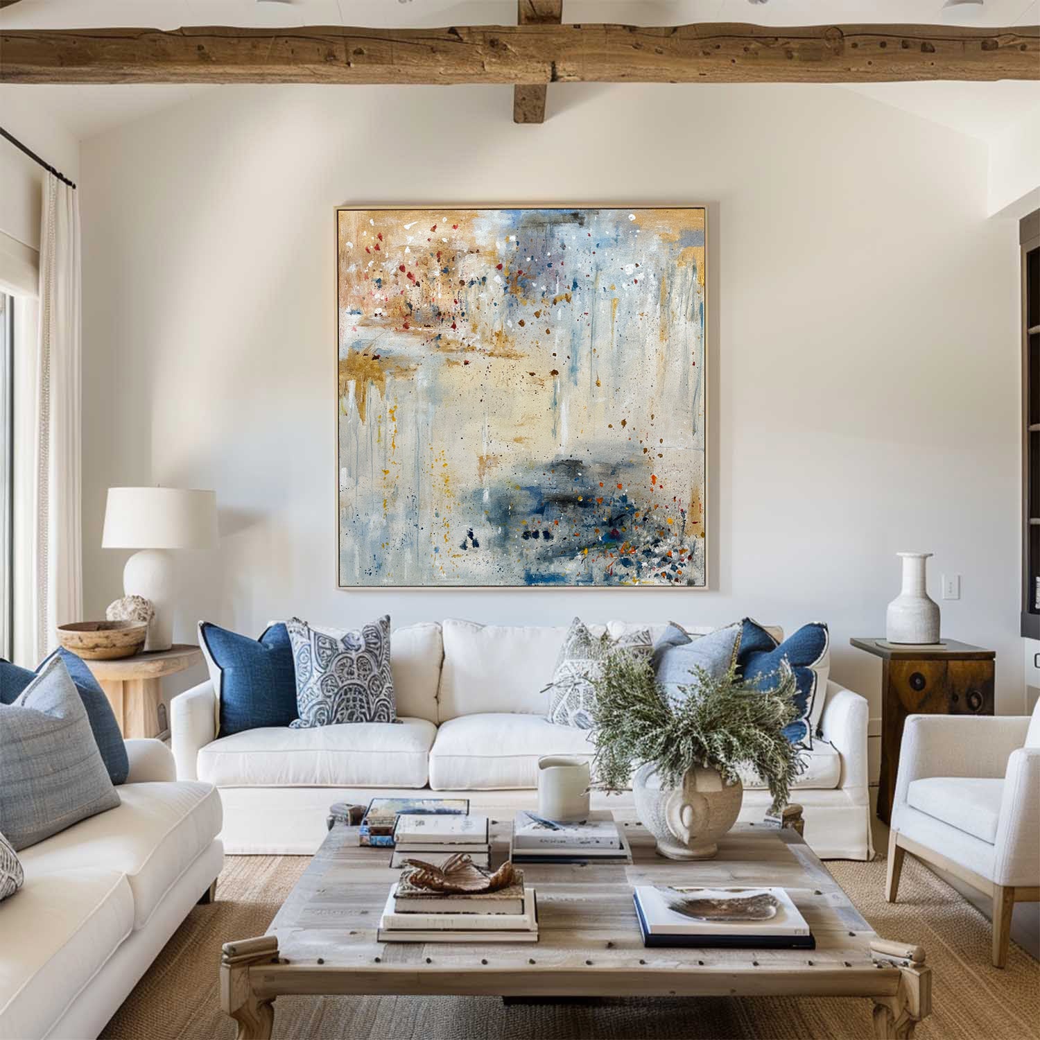 Blue Beige Abstract Textured Painting