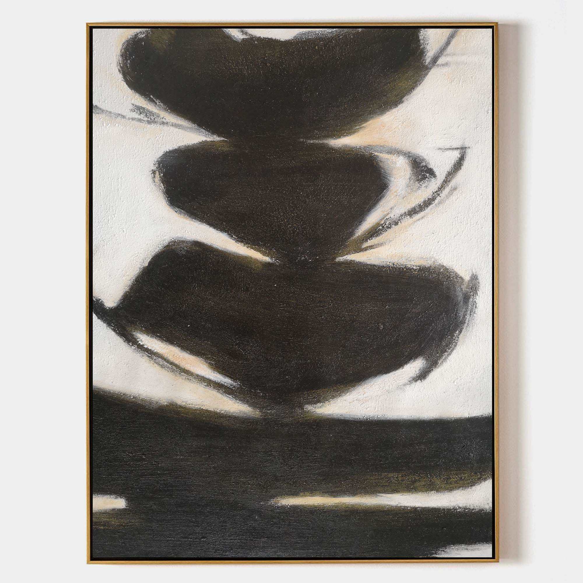 Black‑Beige Vertical Stack‑Shape Brush‑Stroke Textured Artwork
