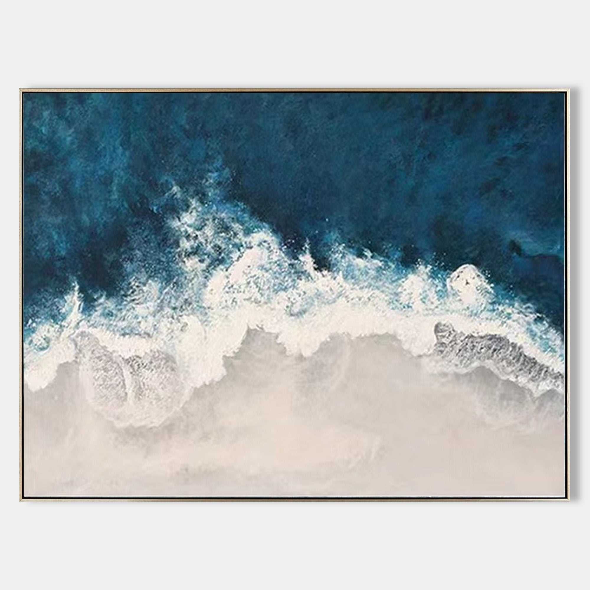 Teal‑White Horizontal Sea‑Wave Raised‑Textured Artwork