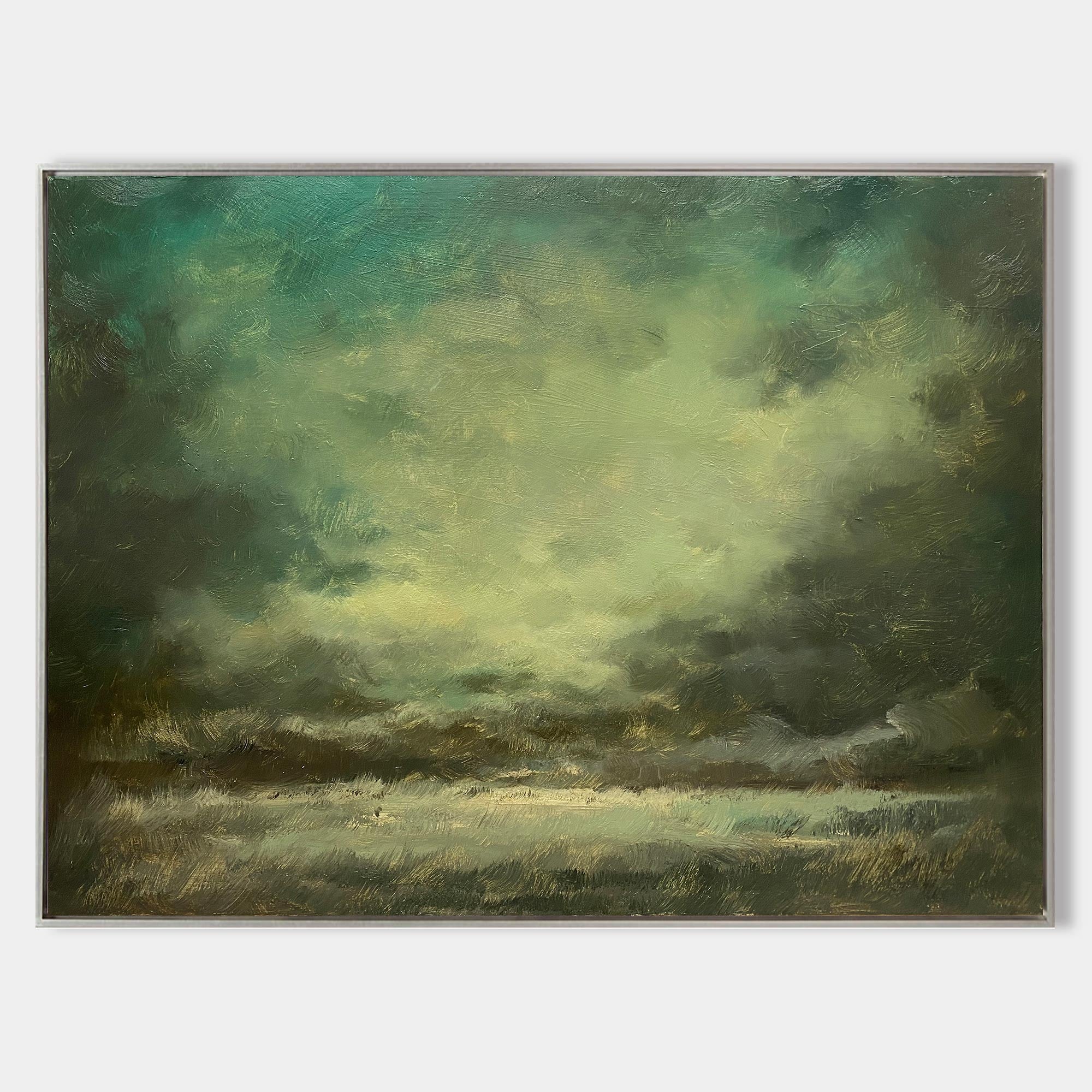 Abstract Forest Green Moody Landscape Oil Acrylic Linen Canvas Painting