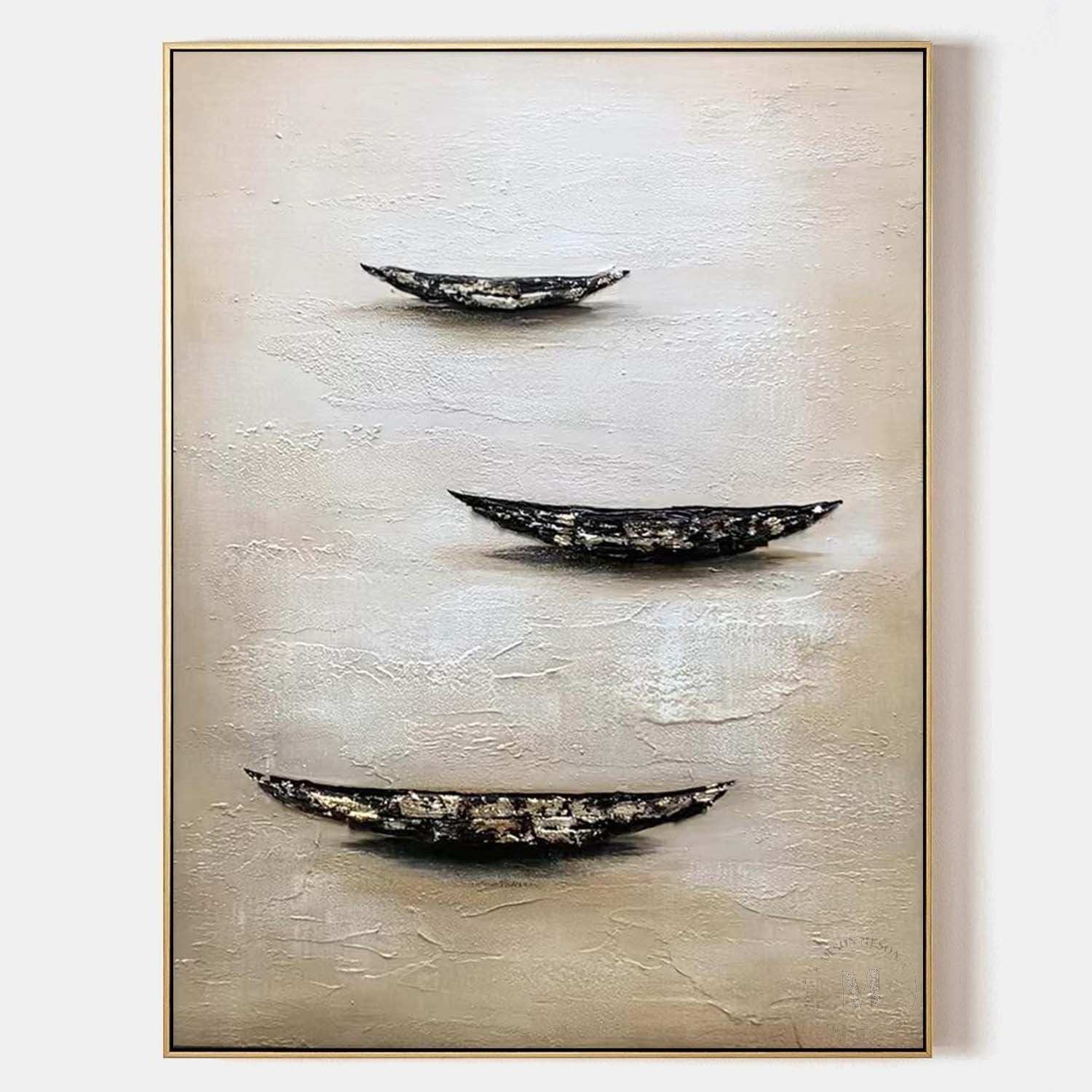 Wall Art Minimalist Boat Trio Serene Seascape