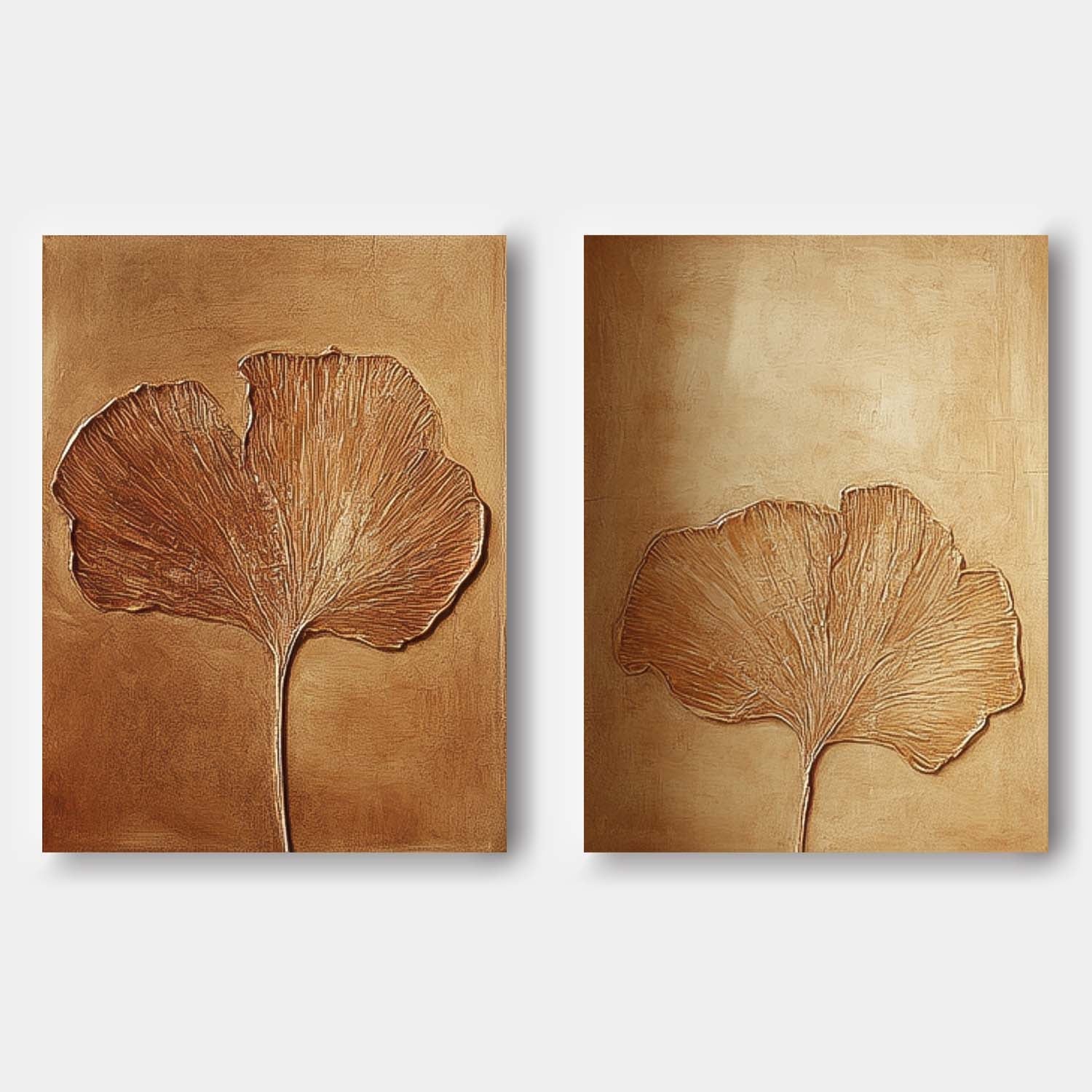 Textured Ginkgo Leaf Diptych Painting Luxurious