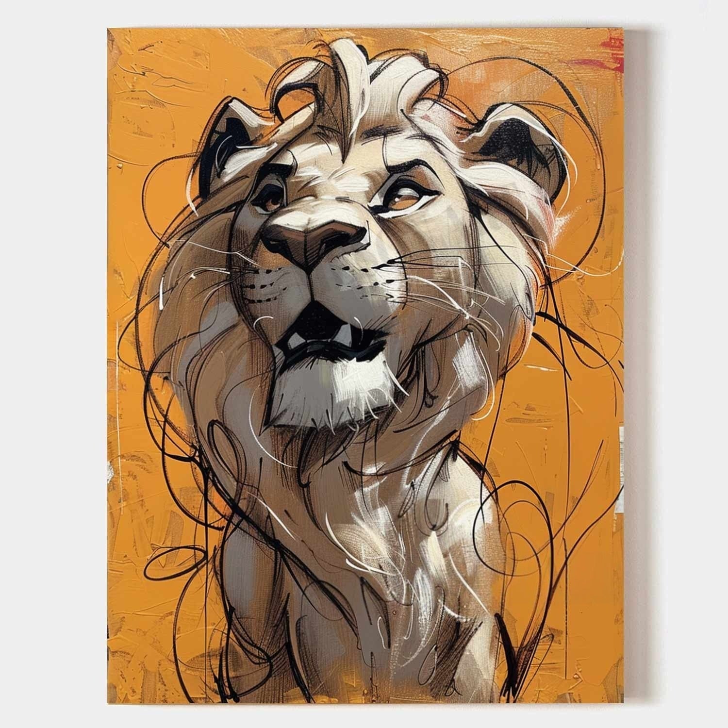 Wall Art Textured Bold Lion Vibrant Orange