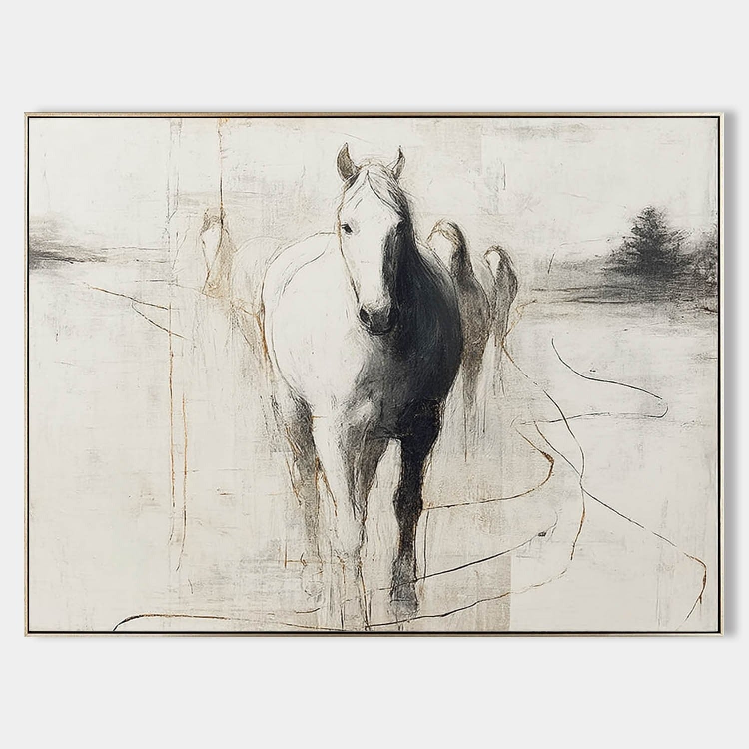 Wall Art Panoramic Abstract Horse Scene Minimalist