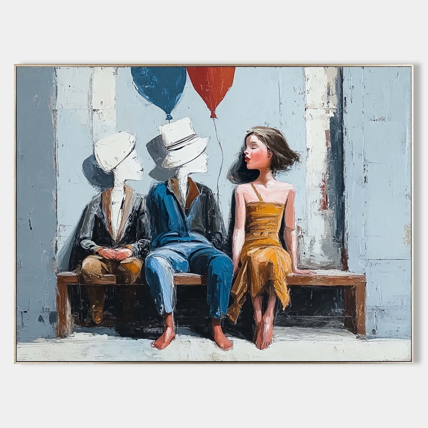 Balloon Figure Bench Art Oil Painting