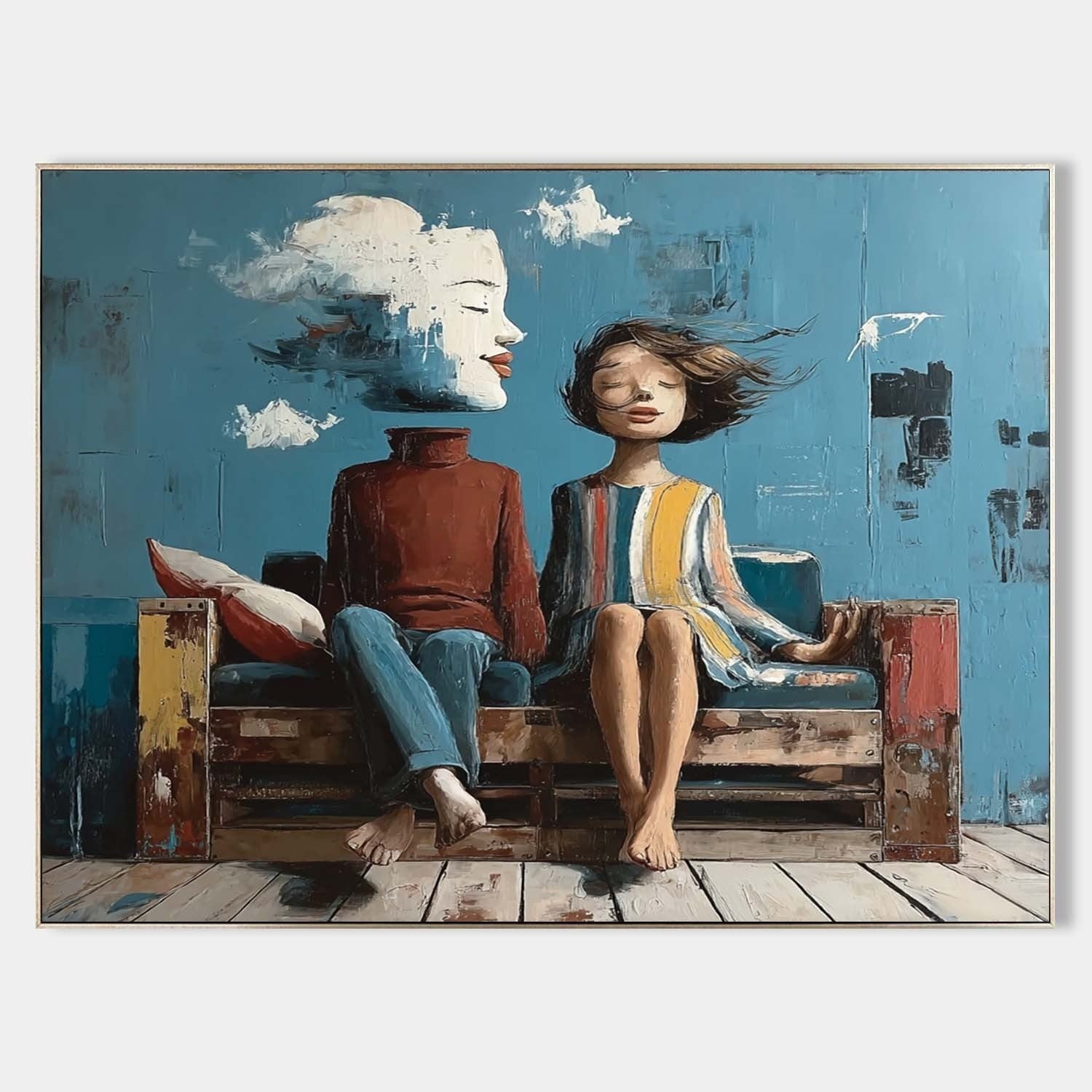 Surreal Couple Cloud Portrait Art Oil Painting