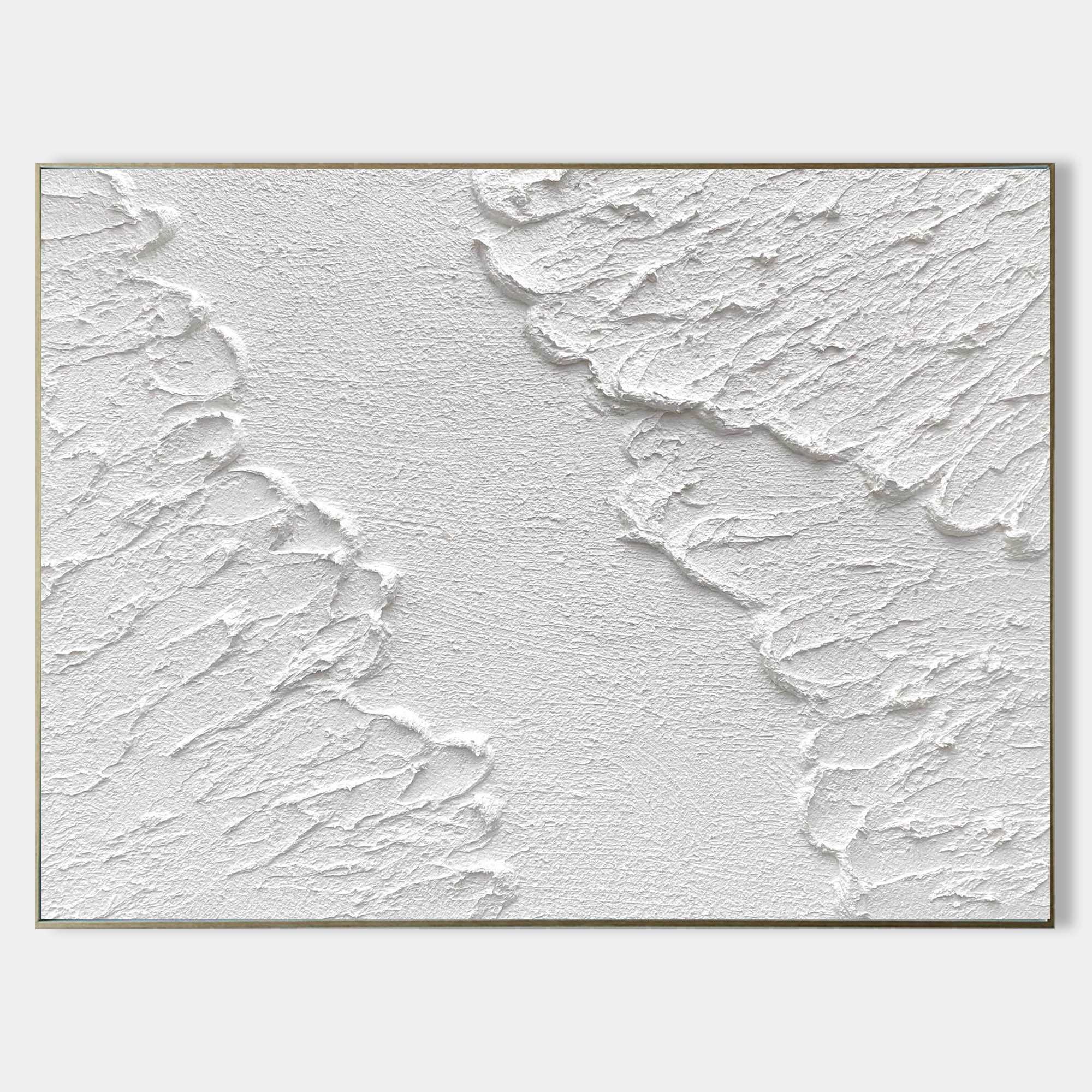Pure‑White Horizontal Crack‑Relief Plaster‑Textured Artwork