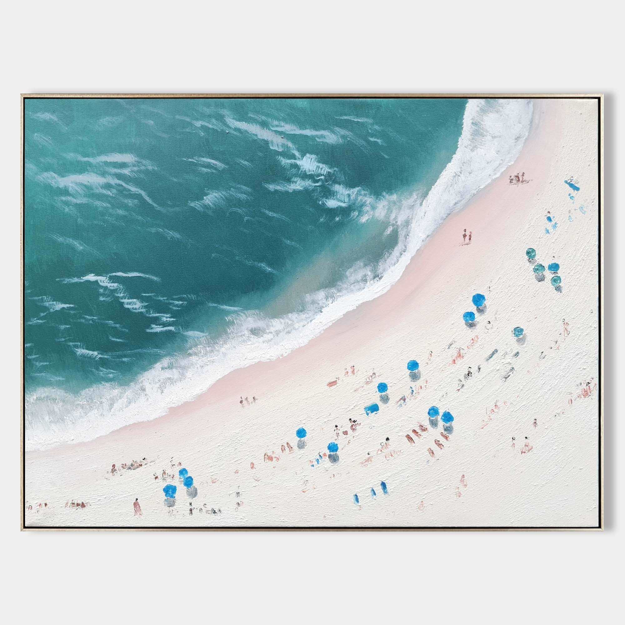 Aerial Teal Beach Landscape Canvas Art