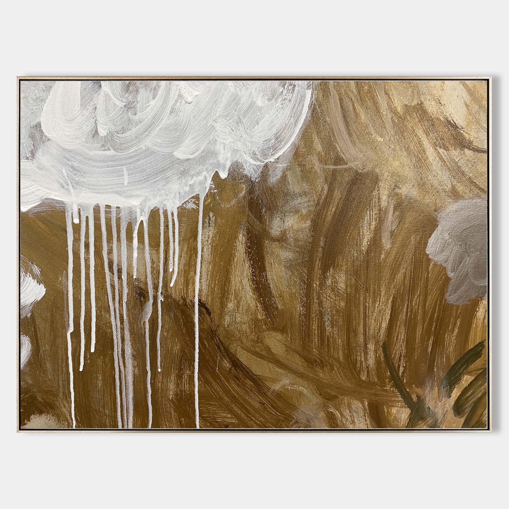 Luxury Golden Toned Dripping Paint Abstract Hanging Artwork
