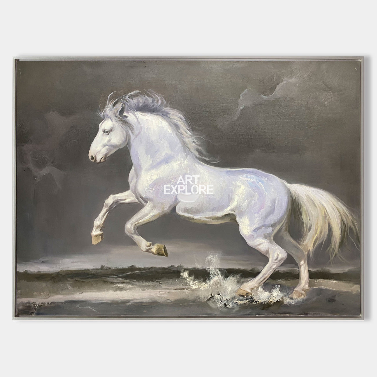 Lucien White Horse Canvas Wall Art