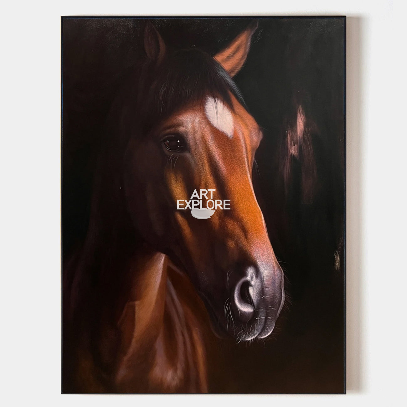 Brown Horse Portrait Oil Painting Wall Art