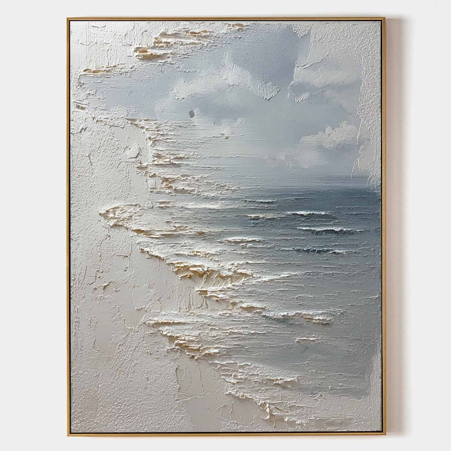 Wall Art Vertical Textured Abstract Sea Relief Scene Cool Coastal