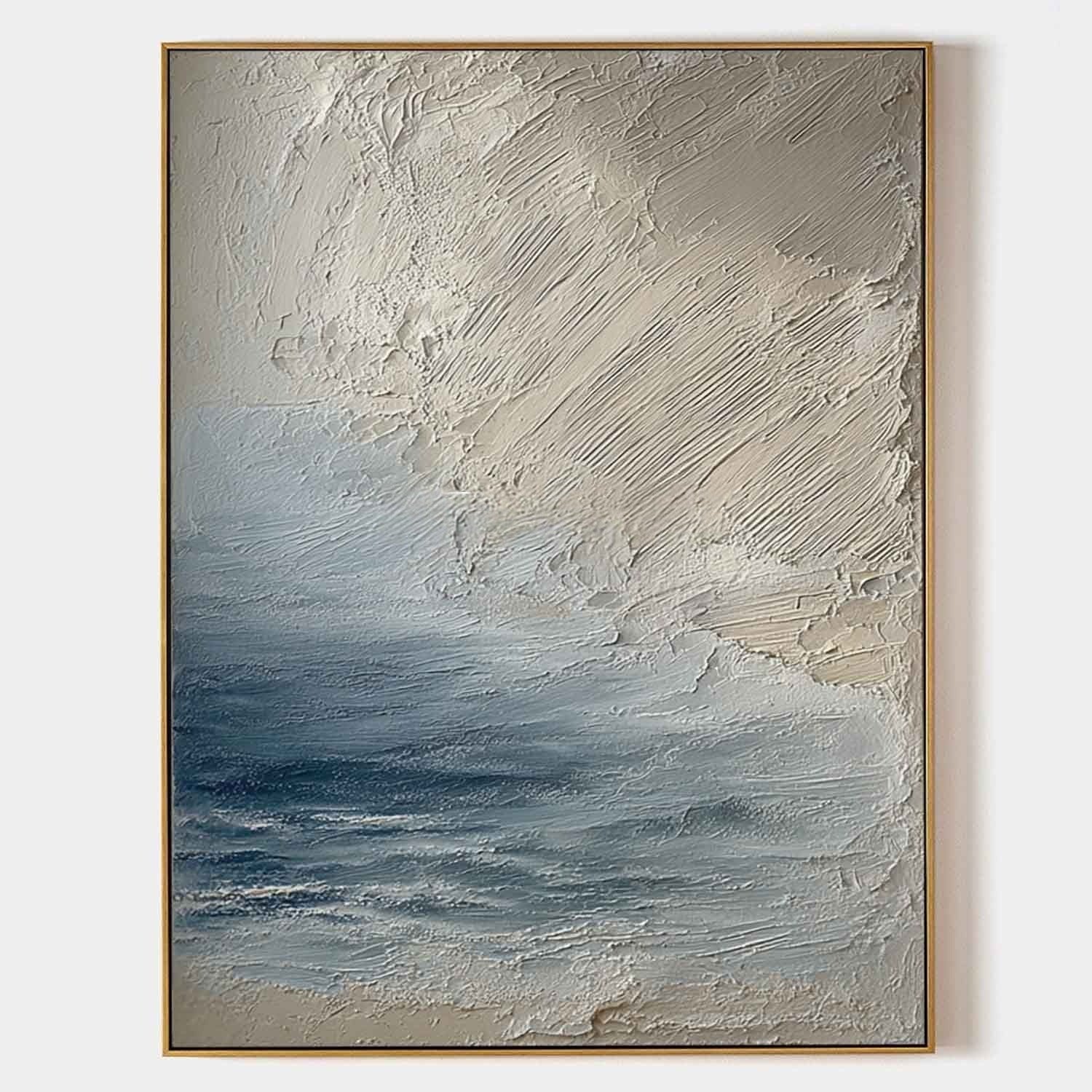 Wall Art Vertical Textured Abstract Sea Relief Scene Cool Coastal