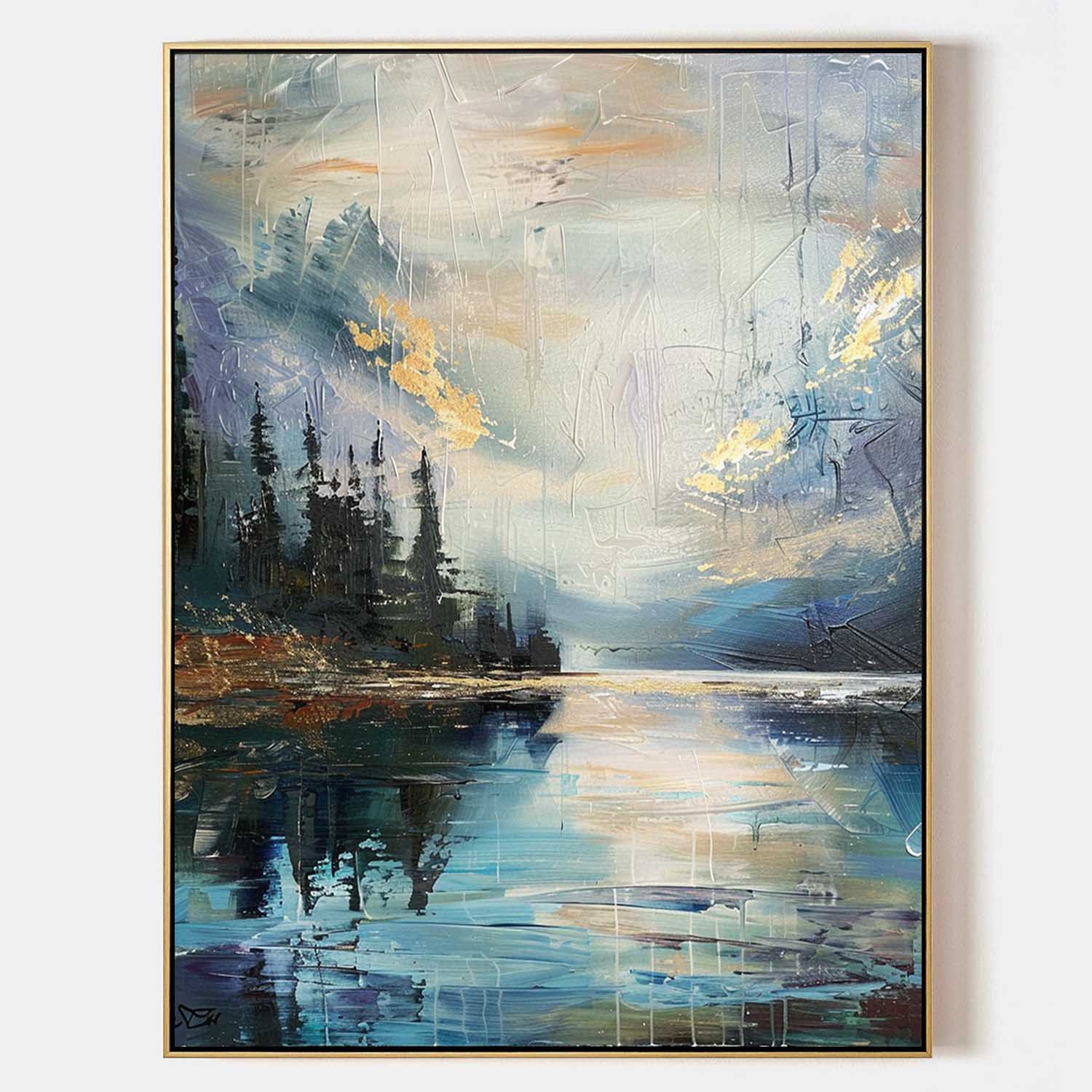 Lakeside Forest Landscape Impasto Painting