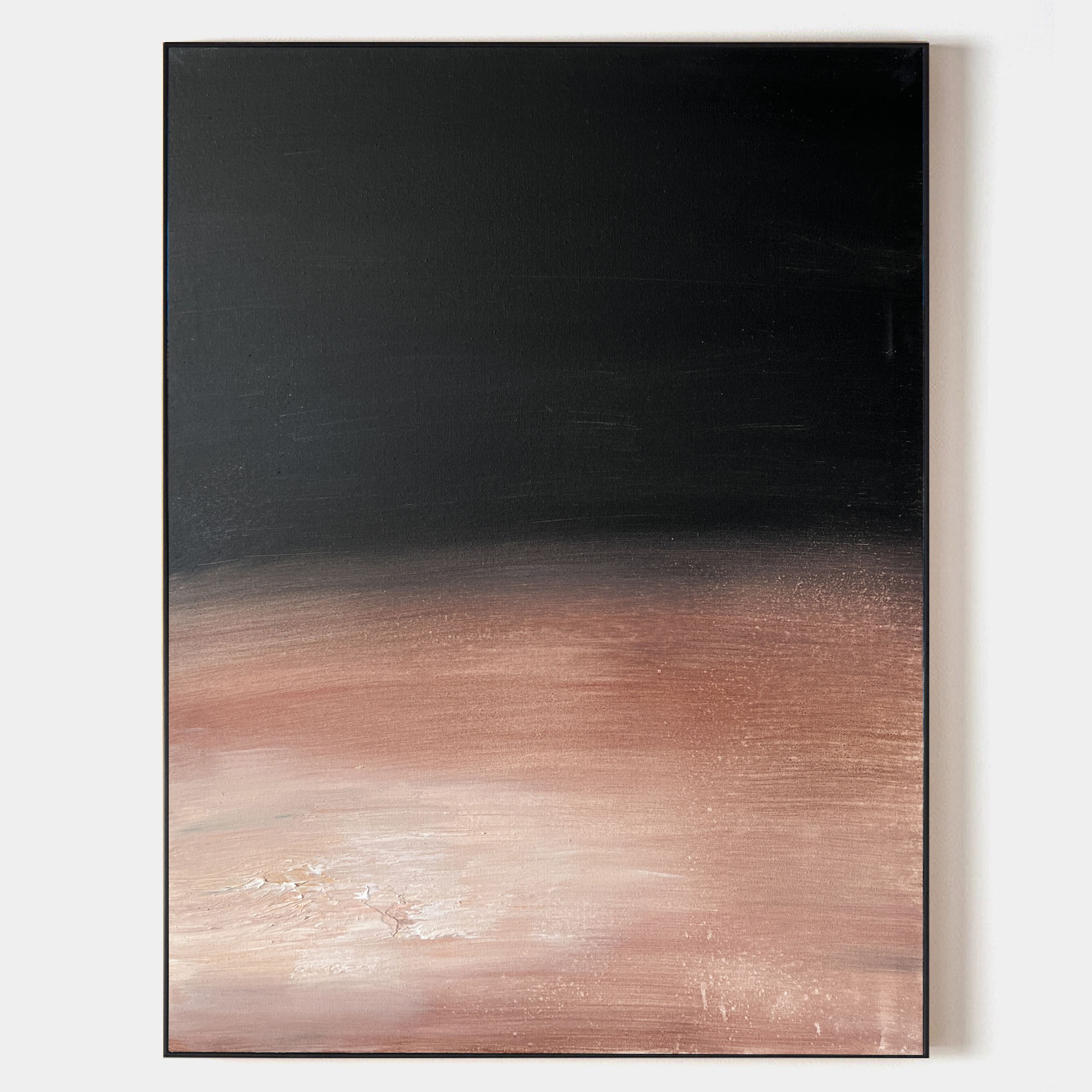 Modern Black Rose Gold Abstract Linen Art