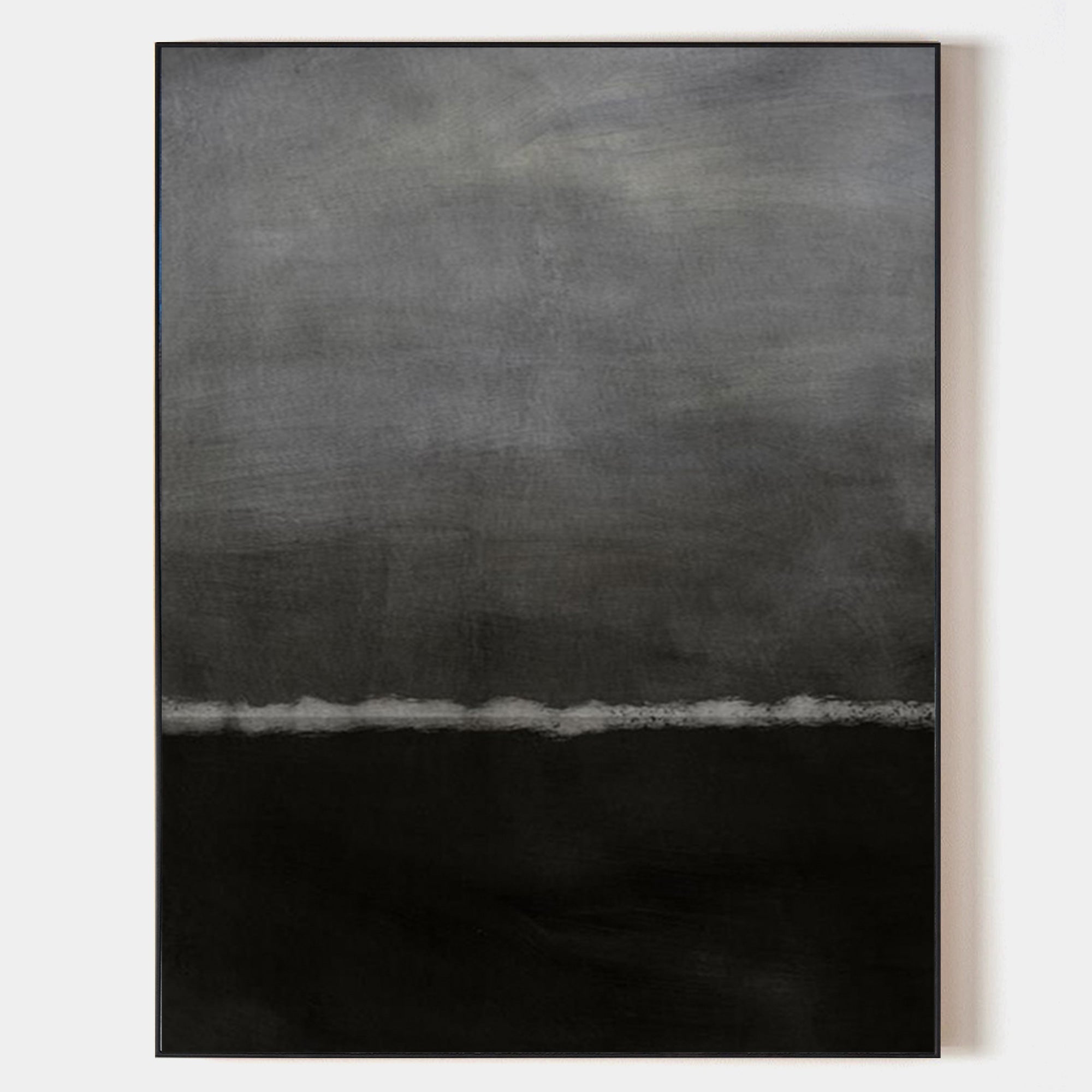Abstract Black Gray Nocturnal Moonlit Horizon Oil Acrylic Linen Canvas Painting