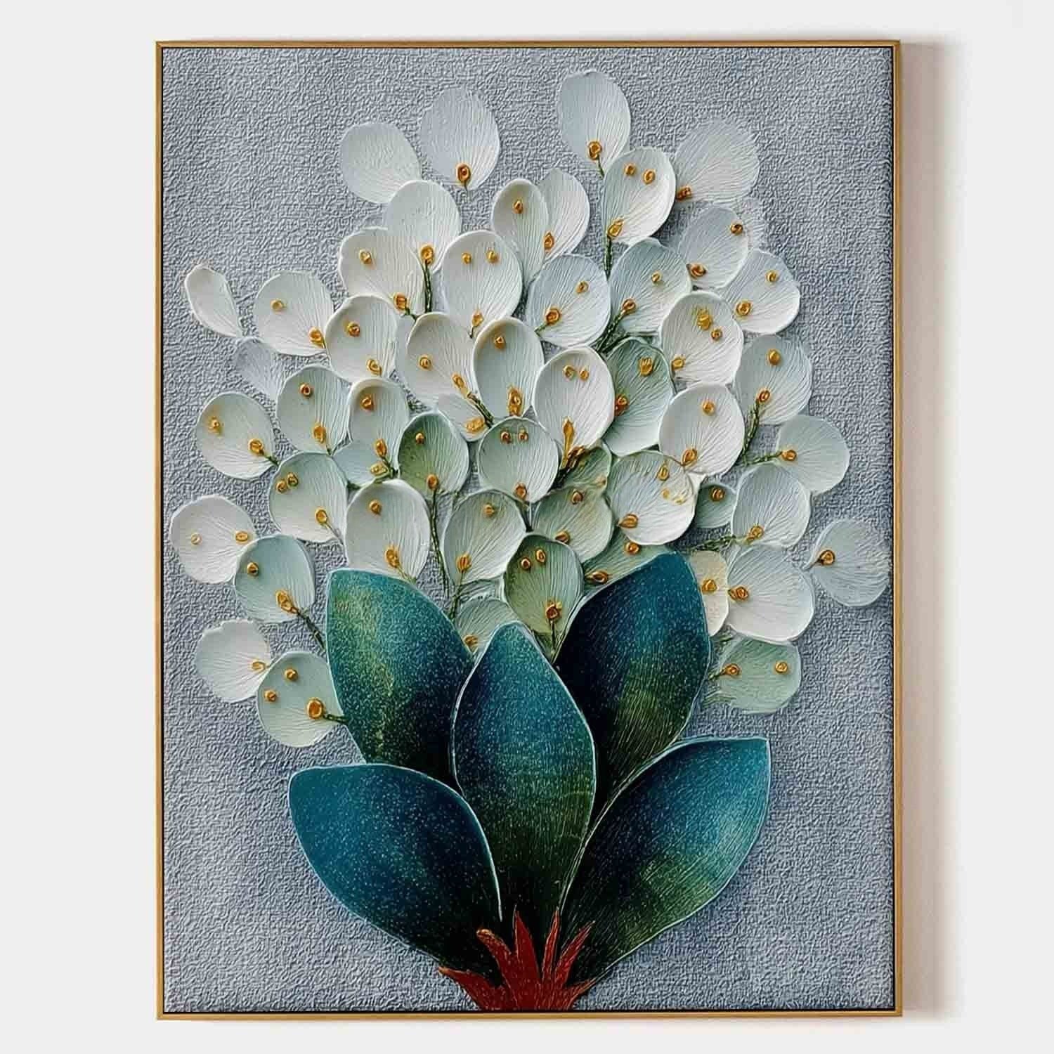 3D White Floral Bouquet Textured Painting