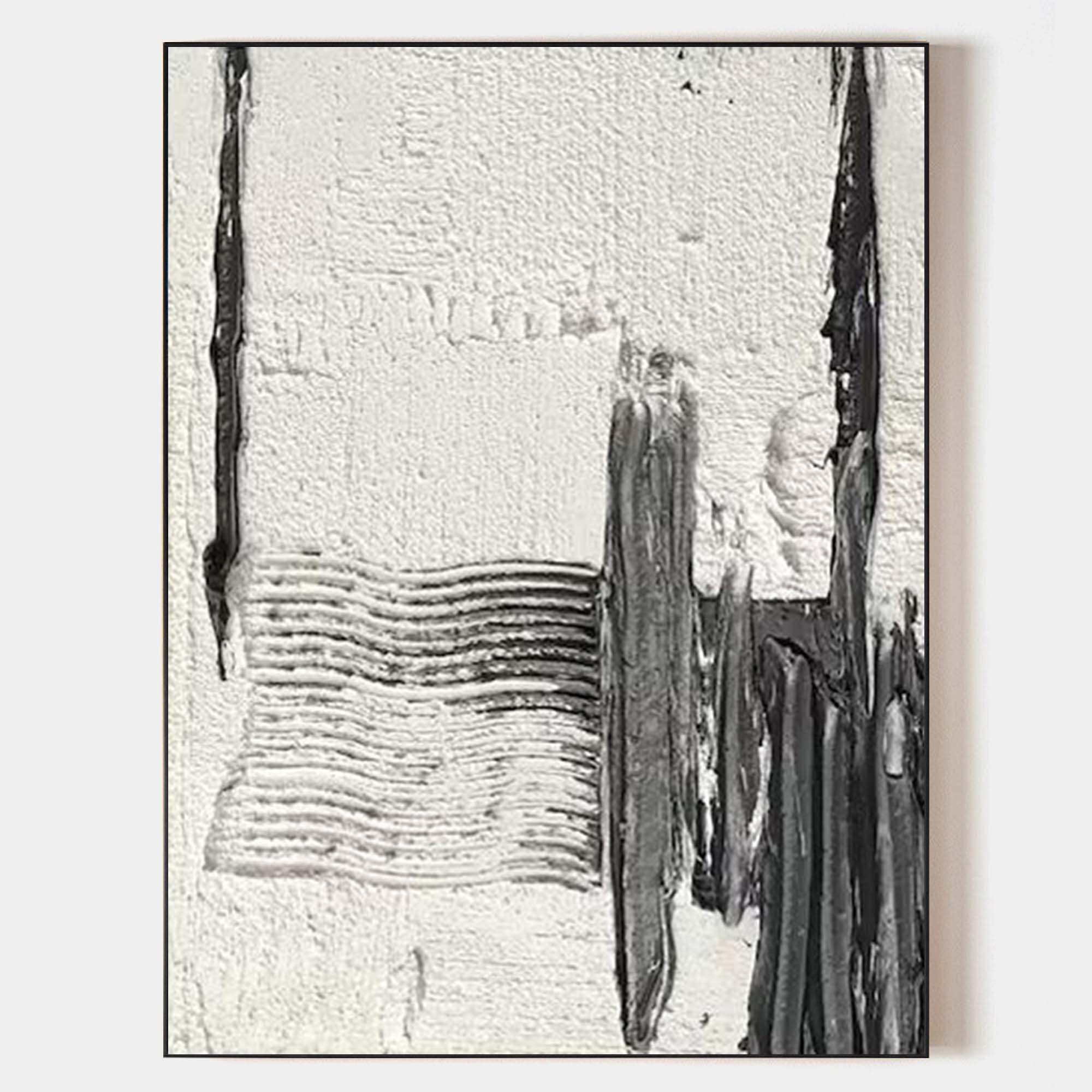 Black White Textured Abstract Painting