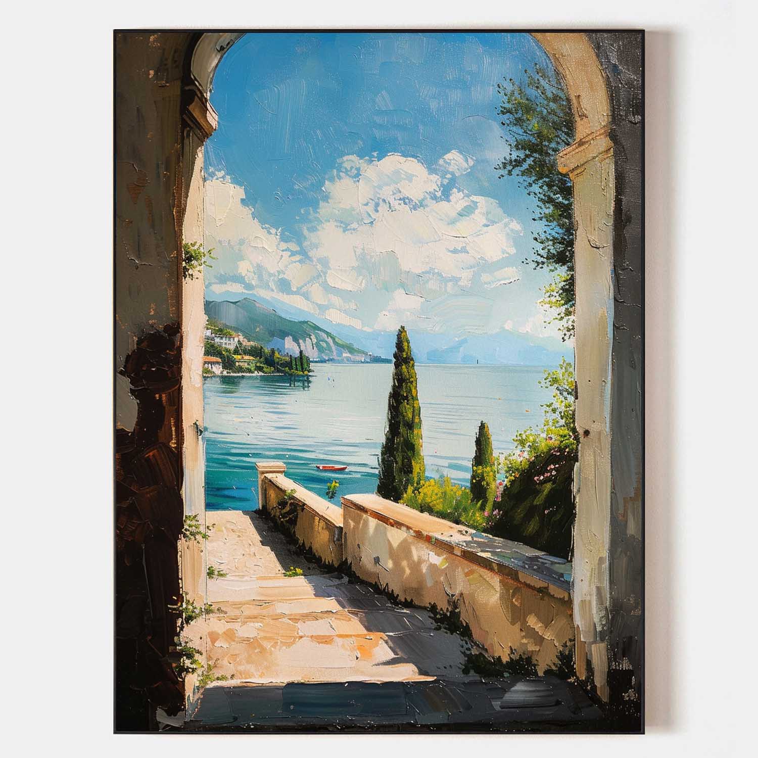 Theo Mediterranean Arch Lake Canvas Art