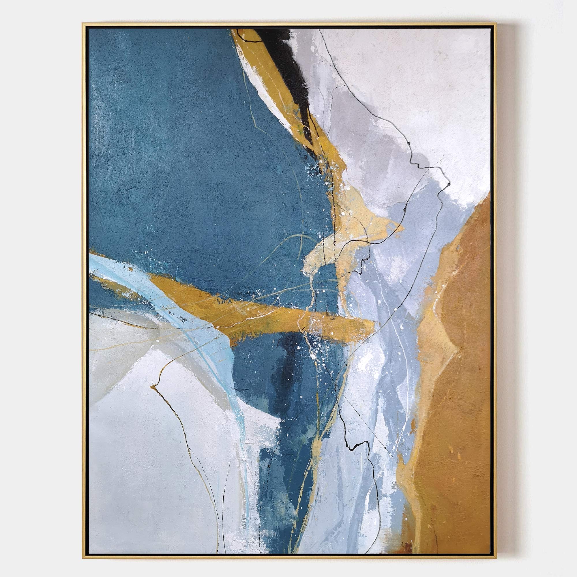 Luxury Color‑Block Abstract  Metallic Gold Vein Textured Artwork