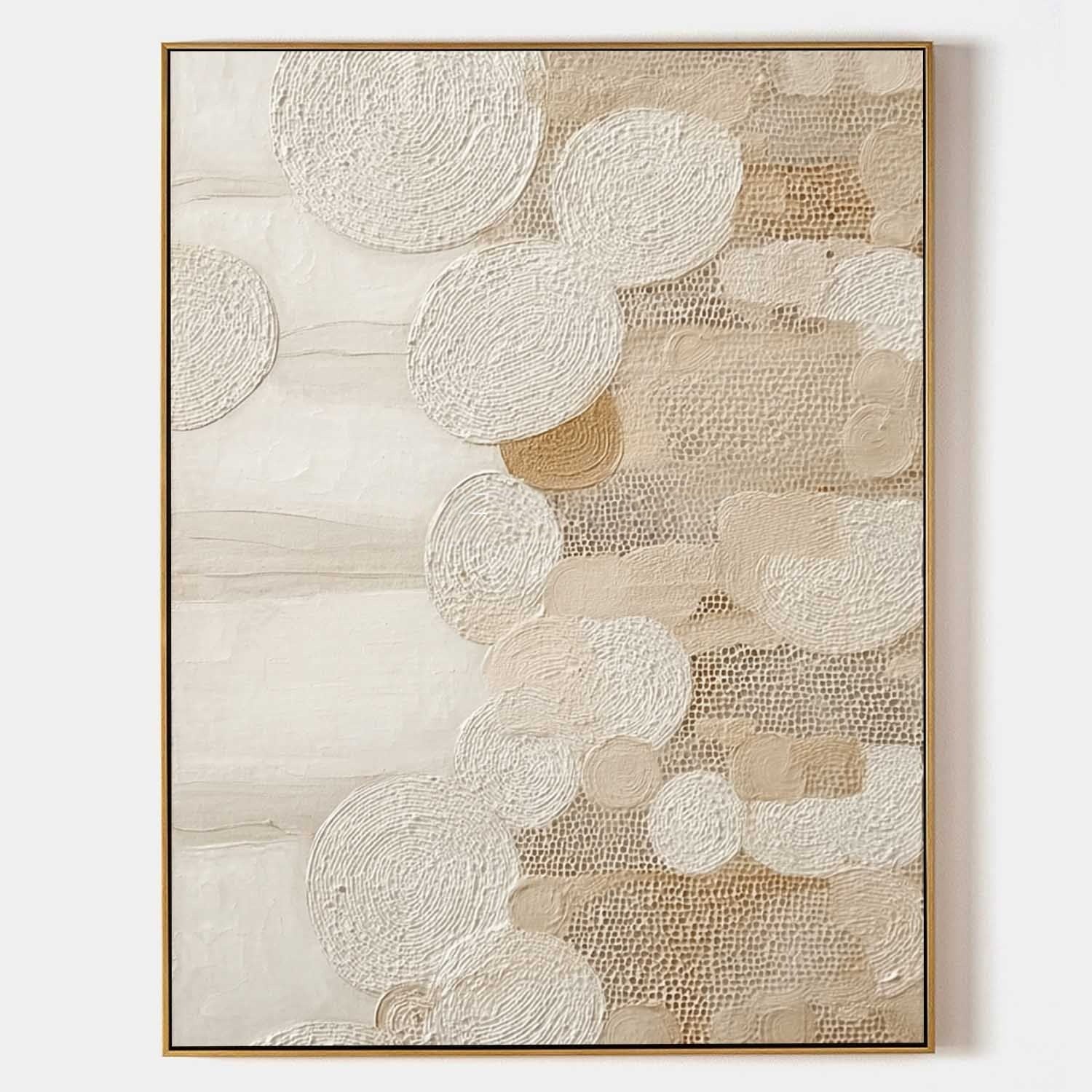 Taupe Cream Bubble Circle Textured Canvas Art