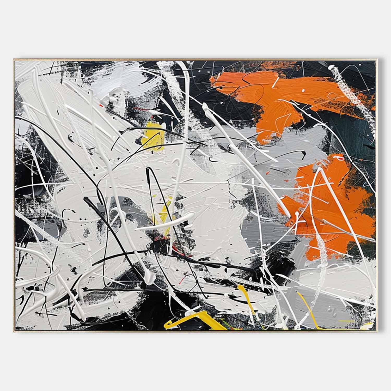 Wall Art Chaotic Abstract Dripping Lines Orange