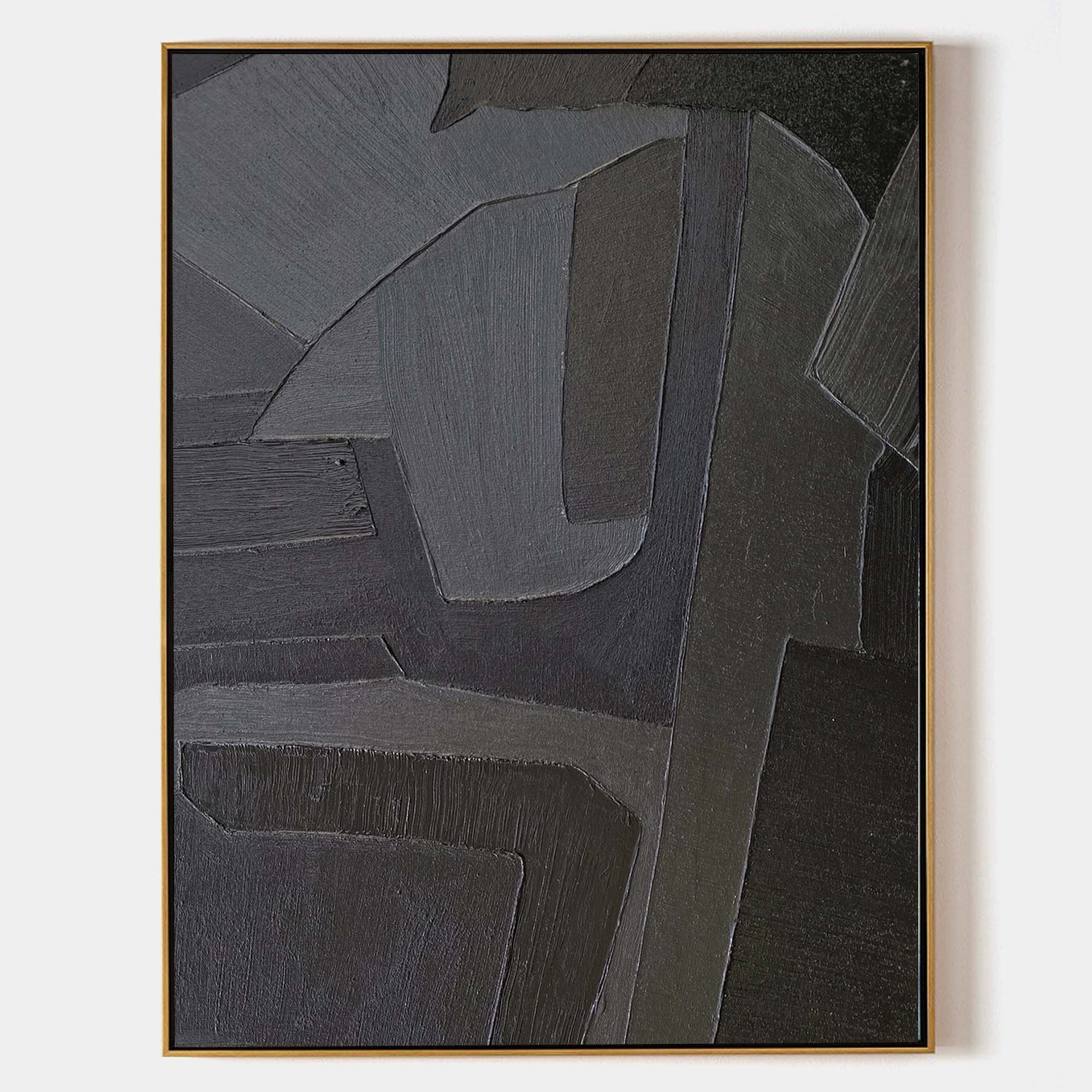 Wall Art Abstract Geometric Dark Charcoal Minimalist Textured Canvas Living Room | Neutralighting