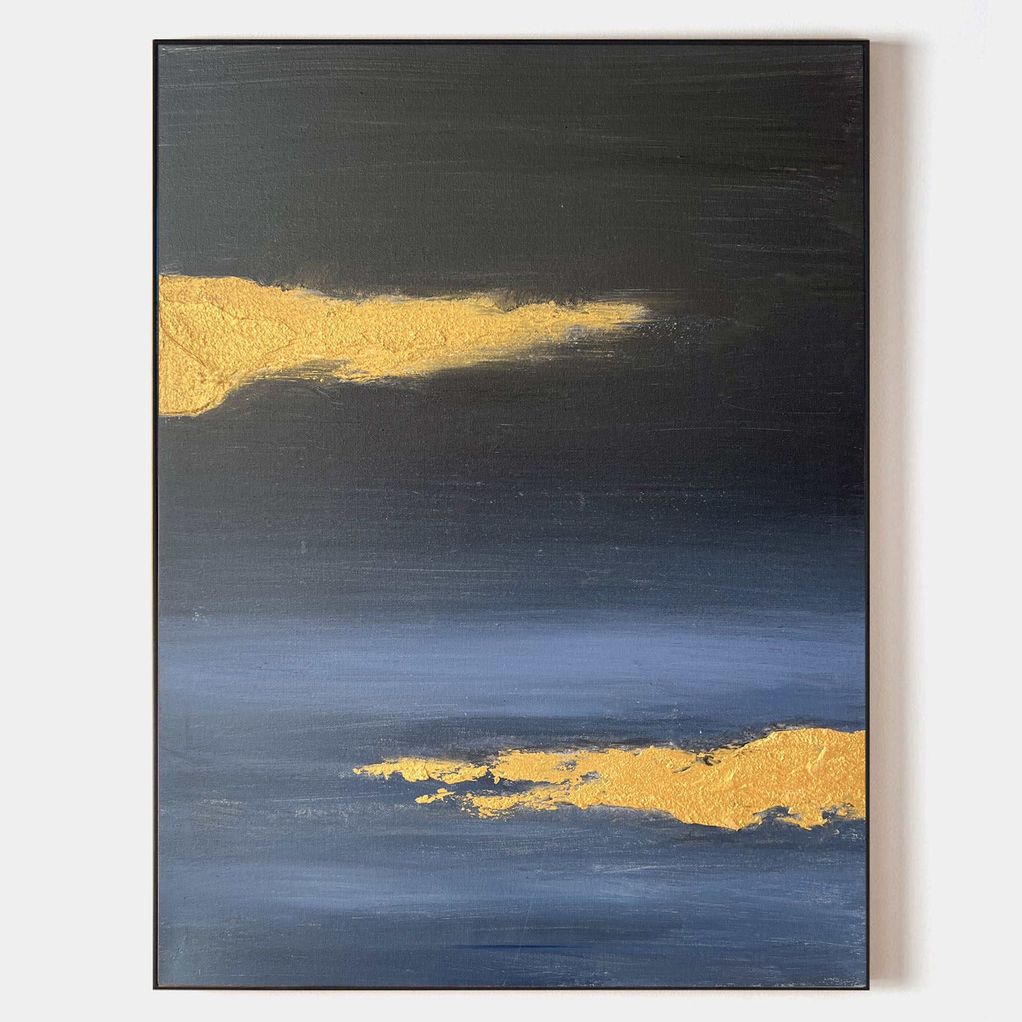 Gold Foil Night Ocean Abstract Textured Linen Canvas Wall Art