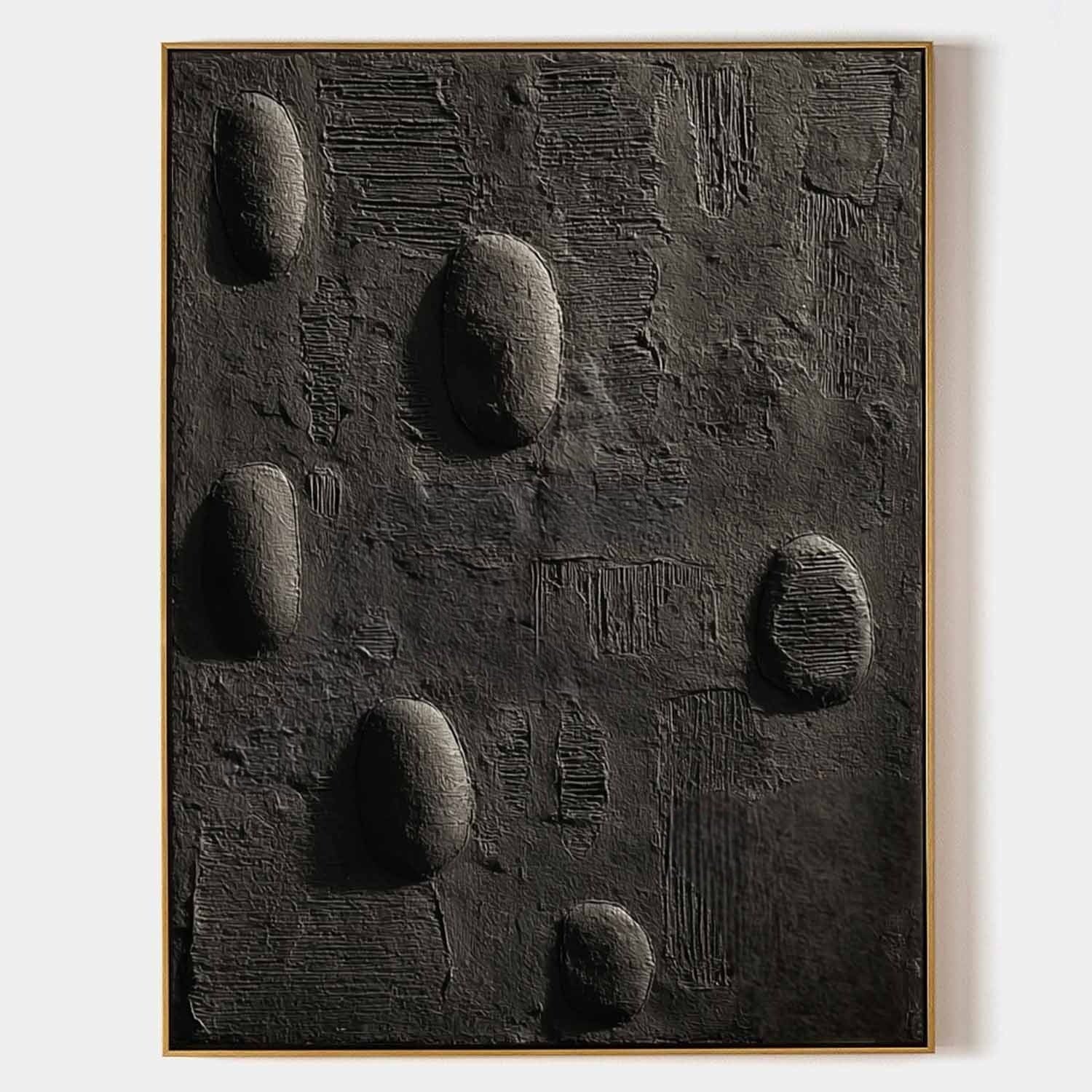 Black Minimalist Pebble Texture Painting