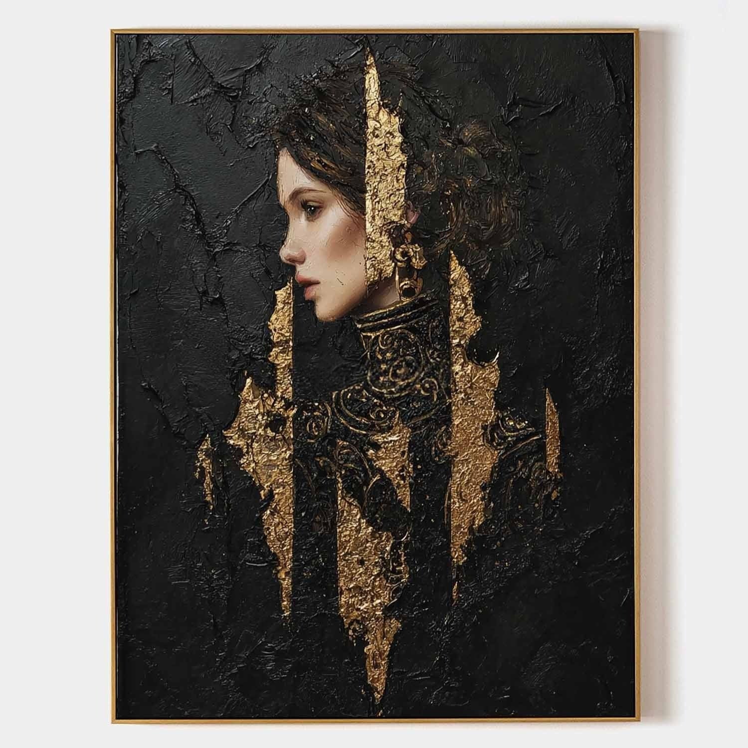 Golden Warrior Portrait Mixed Media Painting