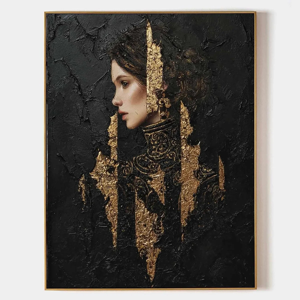 Golden Warrior Portrait Mixed Media Painting