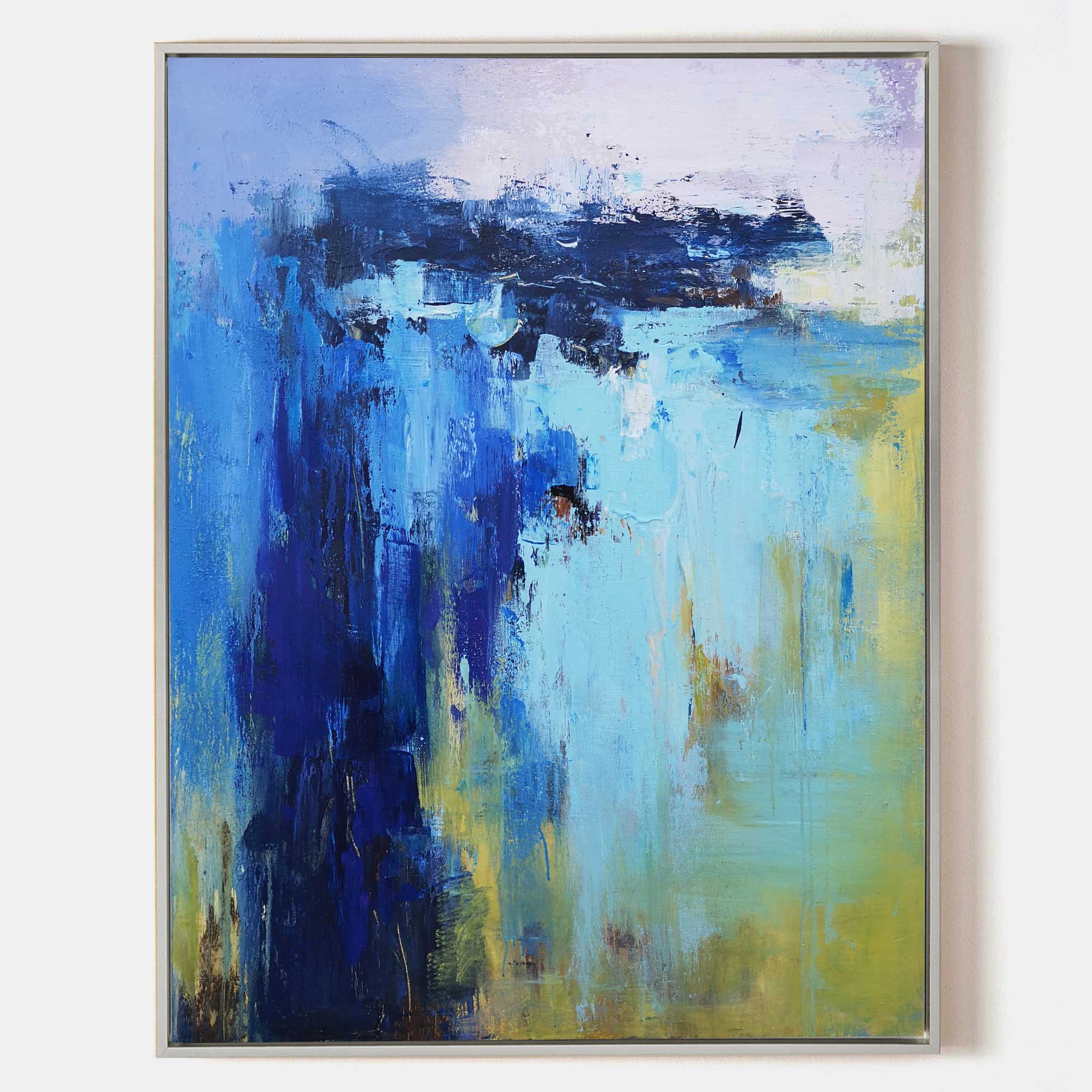 Blue‑Turquoise‑Yellow Coastal‑Seascape Abstract  Thick Impasto‑Texture Artwork
