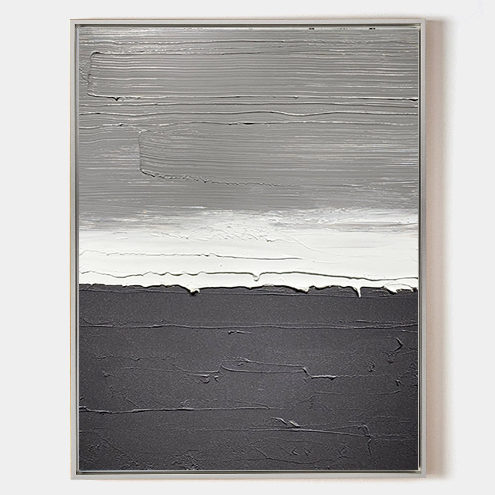Monochrome Gray Black Horizon Abstract Oil Acrylic Linen Canvas Painting