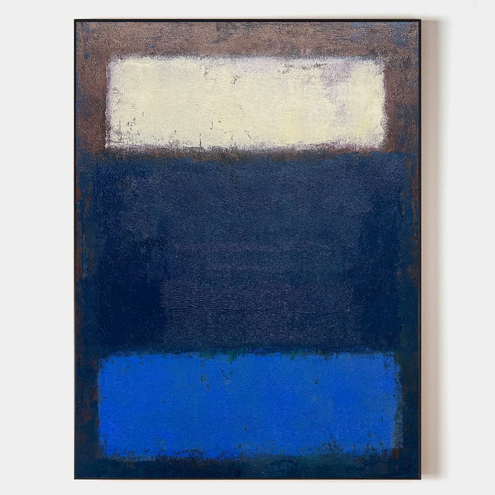 Navy‑Blue Cream‑Block Vertical Layer‑Panel Impasto Textured Artwork