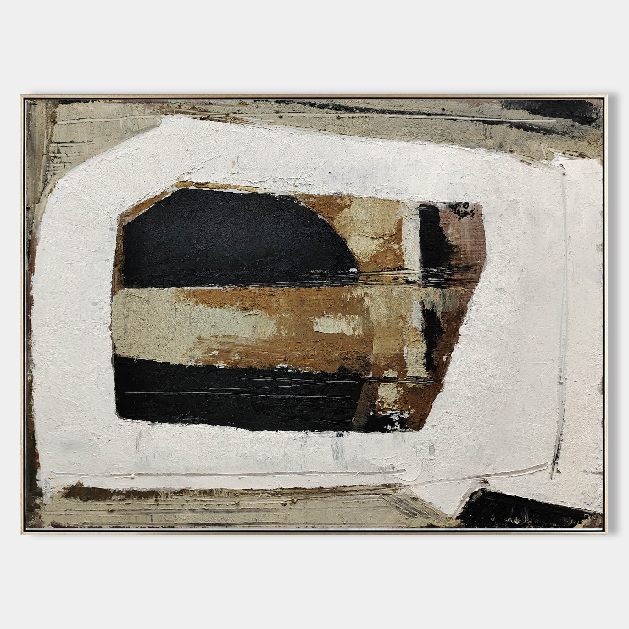 Abstract Black Beige Brown Geometric Oil Painting