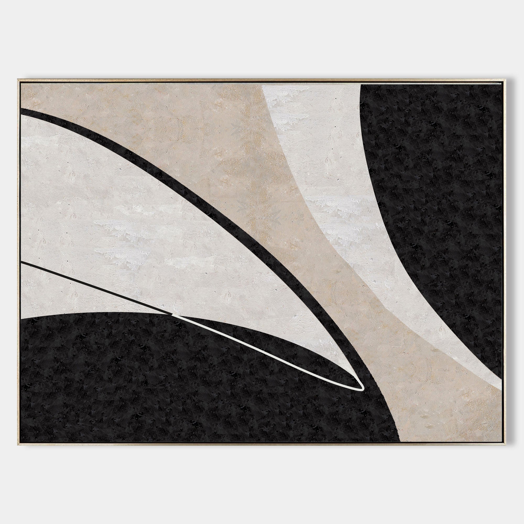 Black‑Beige Horizontal Curved‑Sector Grain‑Textured Artwork