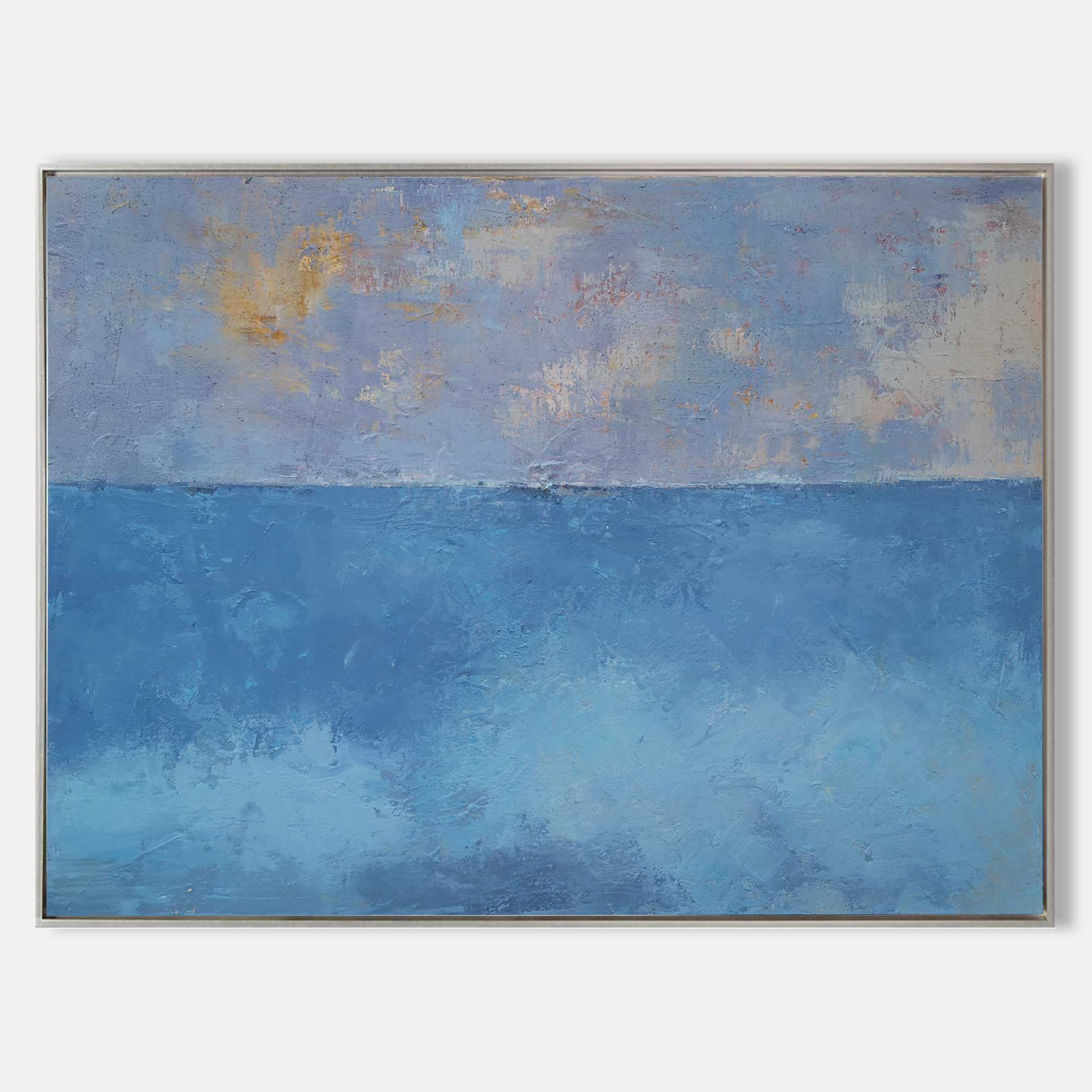 Blue‑Gold Sky‑Ocean Seascape Abstract  Thick Tactile‑Texture Artwork