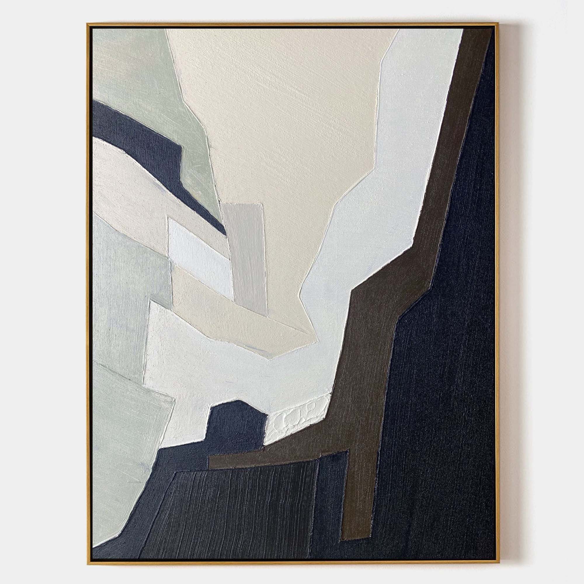 Black  Beige Geometric Abstract Canvas